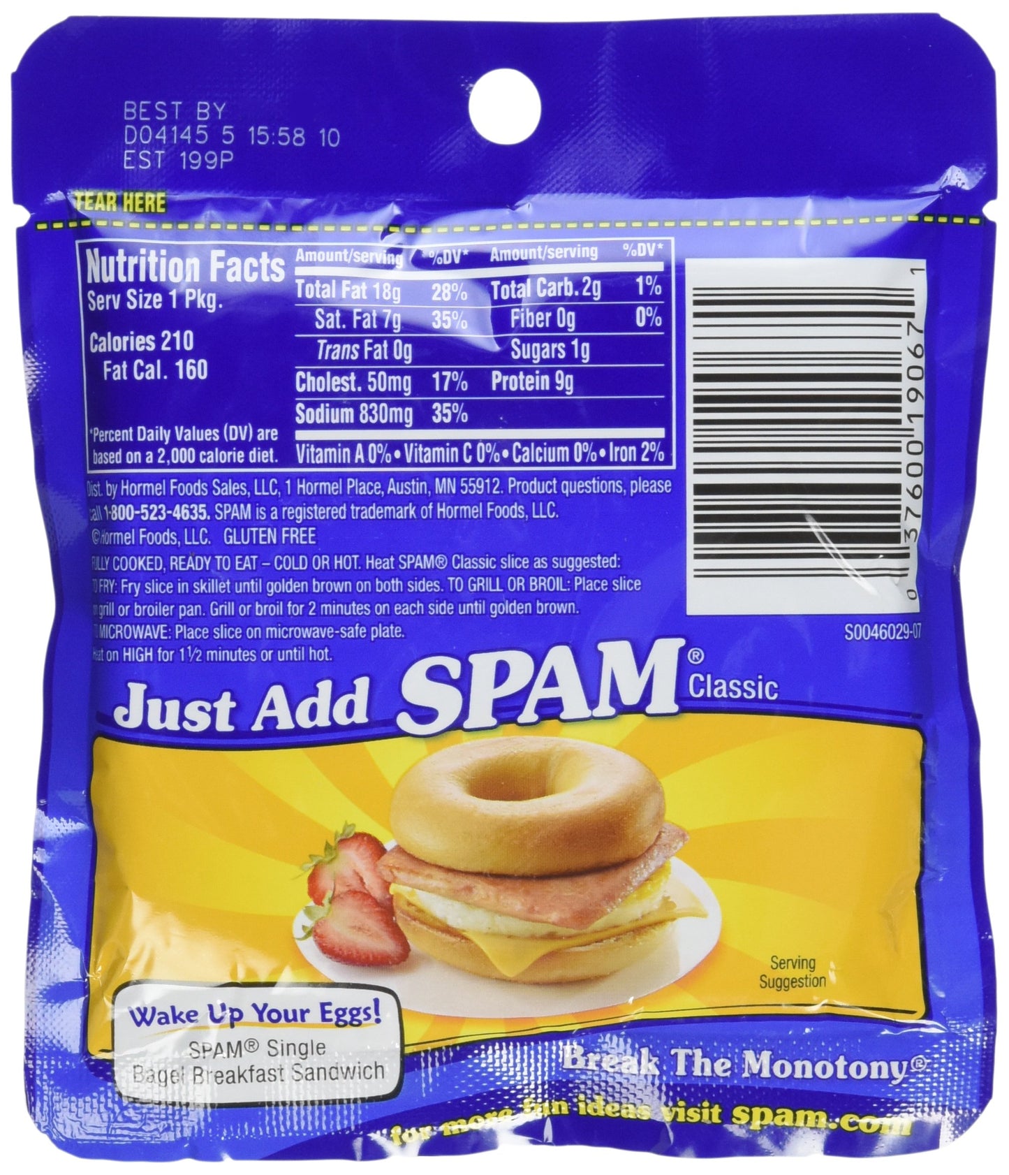Spam Single, 2.5 Ounce Pouches (Pack Of 6)