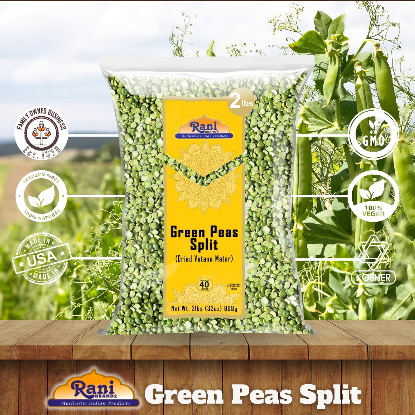 Rani Green Peas Split, Dried (Vatana, Matar) 32Oz (2Lbs) 908G ~ All Natural | Vegan | Gluten Friendly | Kosher | Product Of Usa
