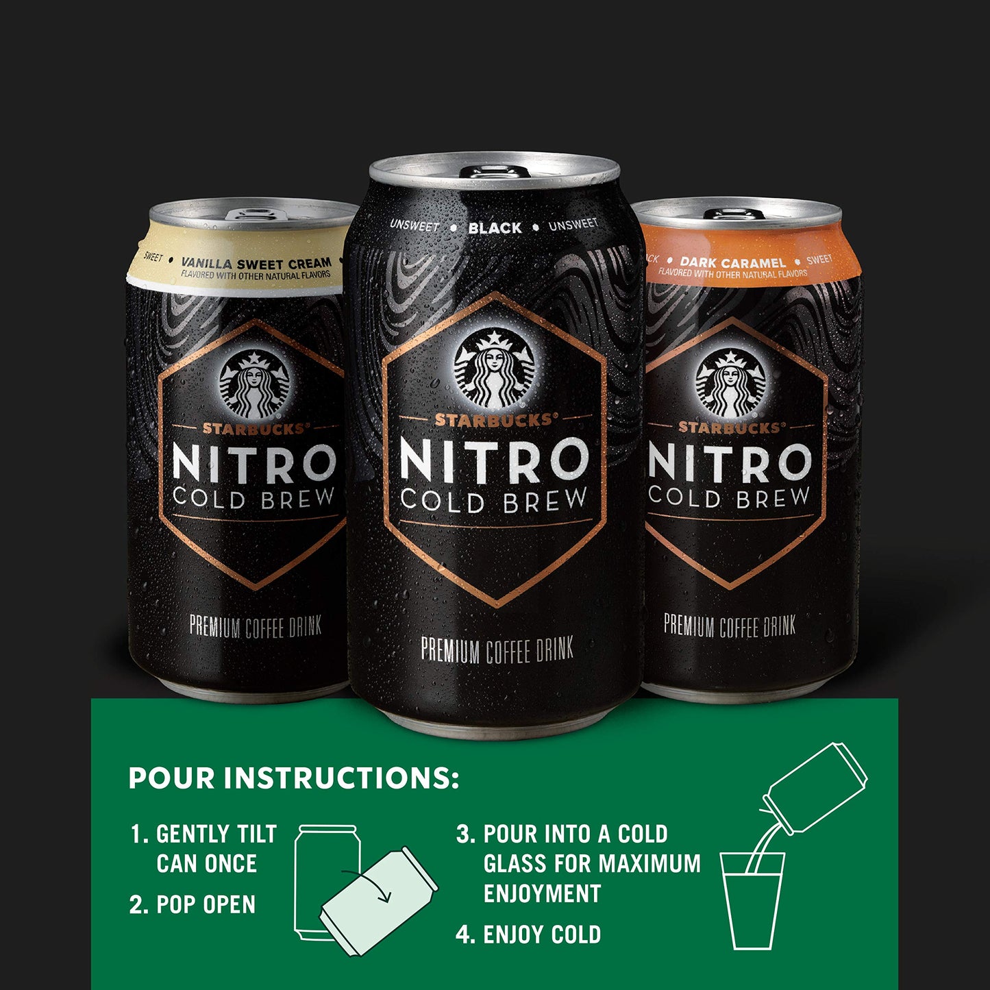 Starbucks Nitro Cold Brew Coffee, Black Unsweetened, 9.6 Fl Oz Cans (8 Pack), Iced Coffee, Cold Brew Coffee, Coffee Drink