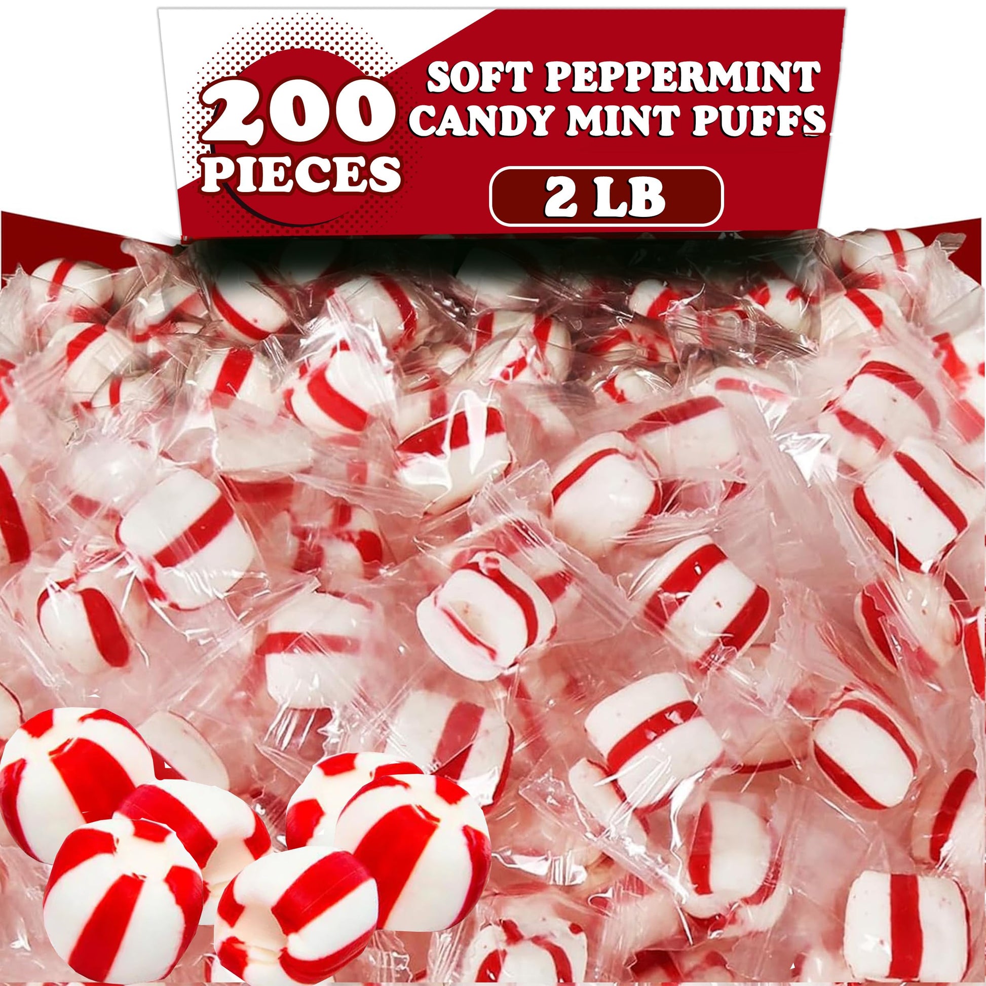 Soft Peppermint Candy Balls, 200 Pieces of Classic Christmas Candy Bulk, Stocking Stuffer, Individually Wrapped Red and White St
