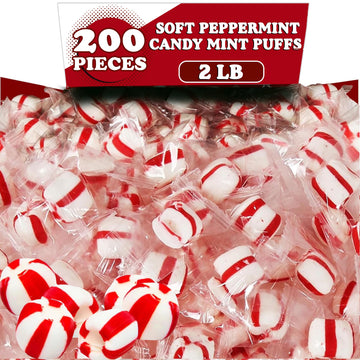 Soft Peppermint Candy Balls, 200 Pieces of Classic Christmas Candy Bulk, Stocking Stuffer, Individually Wrapped Red and White St