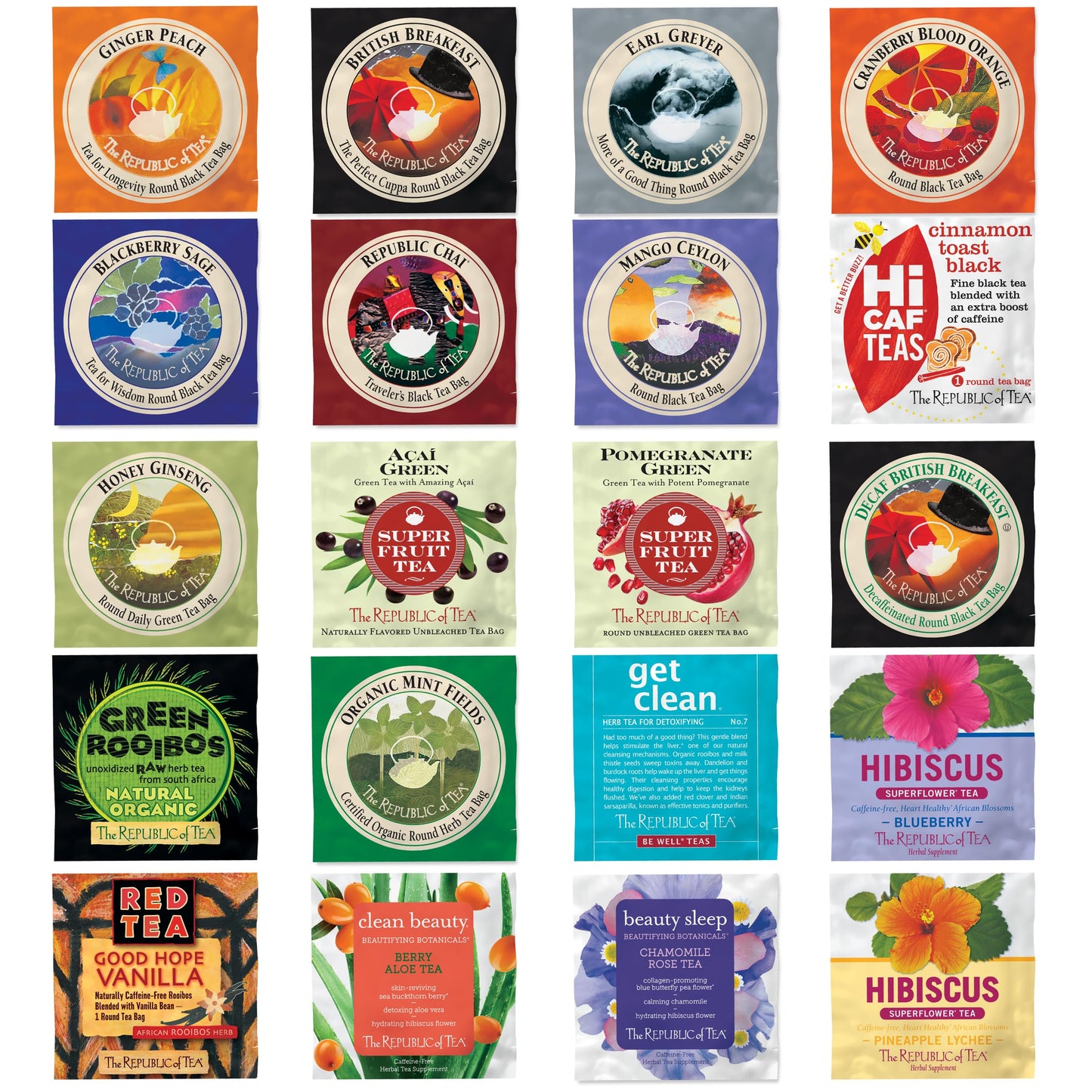 The Republic of Tea Premium Assortment of Teas & Herbs, 40 Individually Wrapped Tea Bags, 50 Count