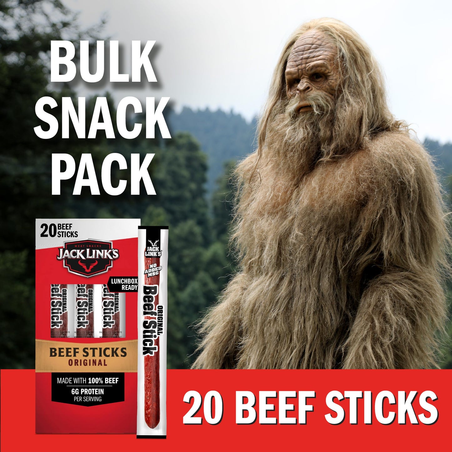 Jack Link's Beef Sticks, Original - Protein Snack, Meat Stick with 6g of Protein, Made with 100% Beef, Individually Wrapped Beef