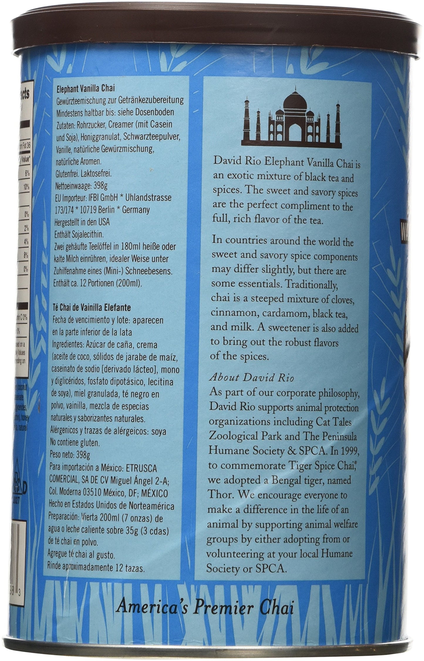 David Rio Elephant Vanilla Chai, 14Oz. - 2 Canisters
