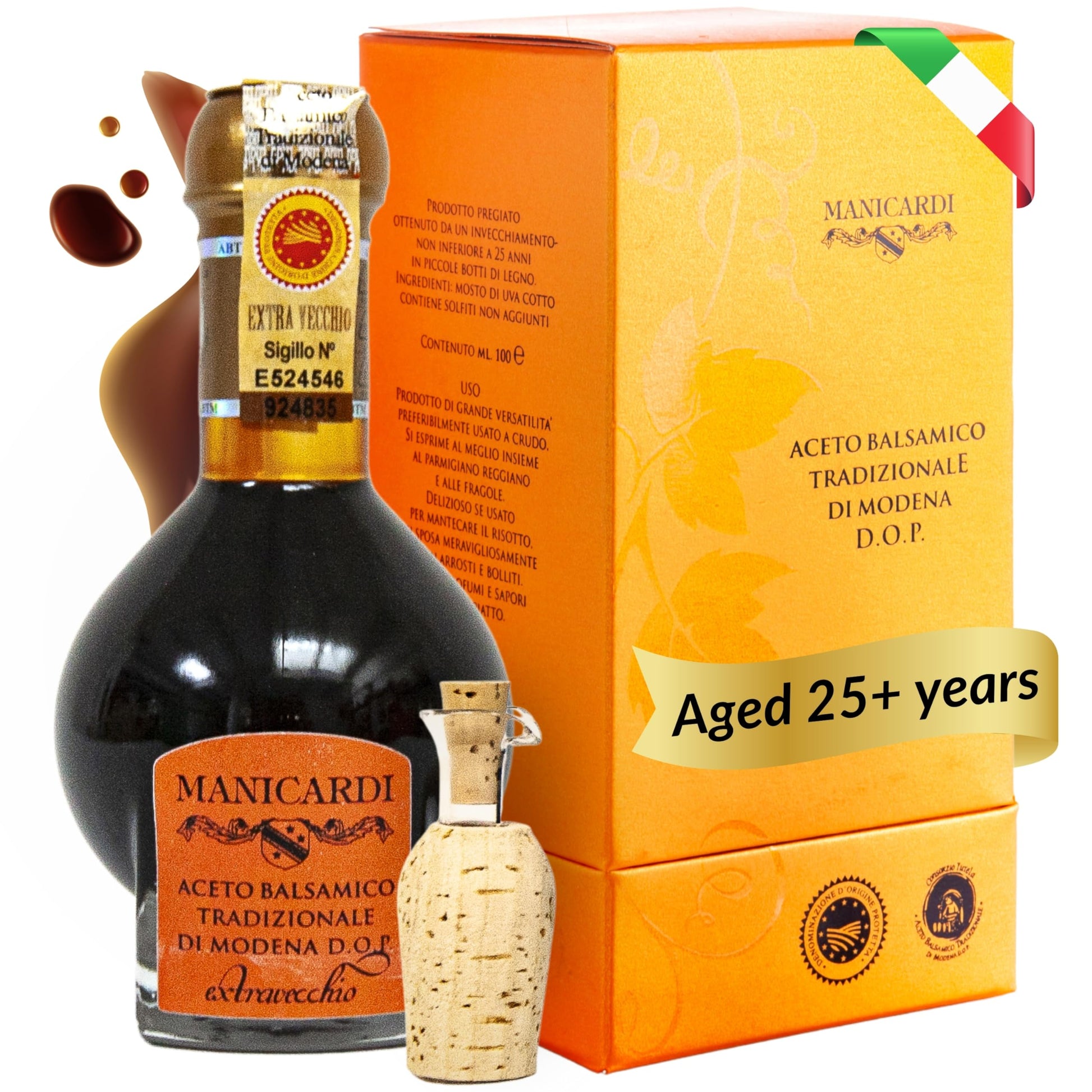 MANICARDI Traditional Balsamic Vinegar of Modena PDO Aged 25 Years - Extra Aged Italian Perfect for Snacks, Pasta, Vegetables, S