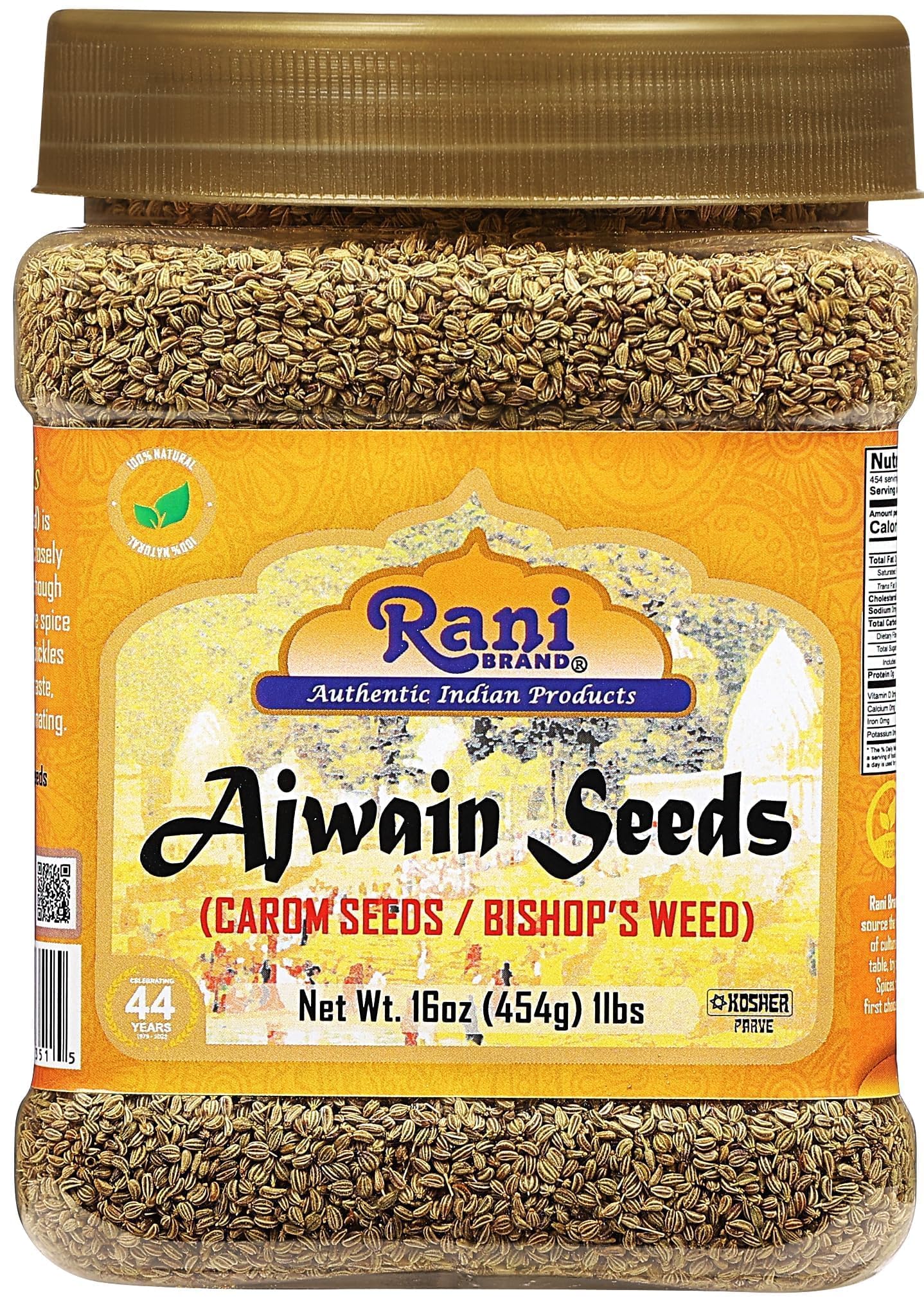 Rani Ajwain Seeds (Carom) Whole Spice, All Natural, Vegan, Non-GMO, 16oz (454g) PET Jar
