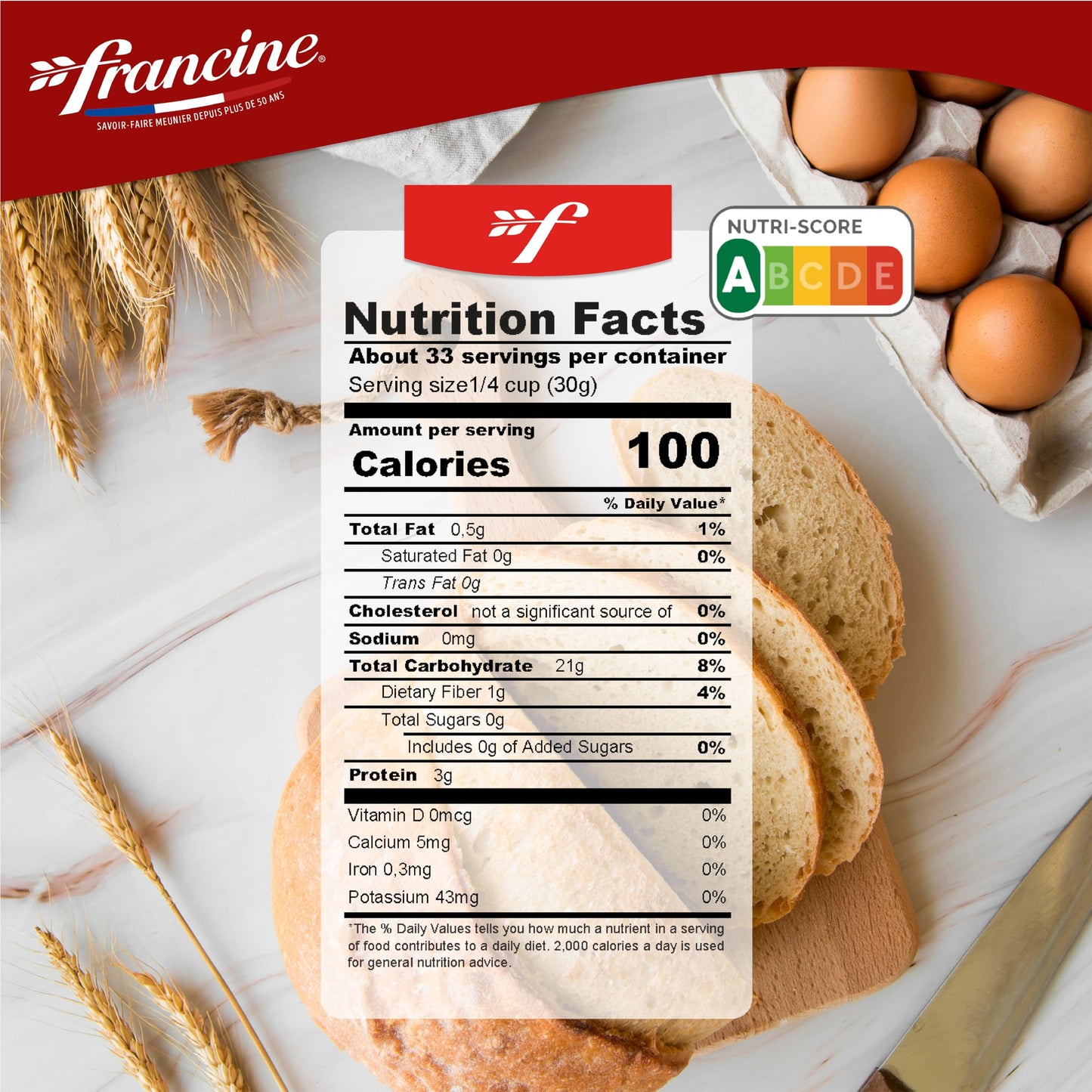 Francine Farine De Ble Tous Usages - French All Purpose Wheat Flour - 2.2 Lbs (6 Pack)