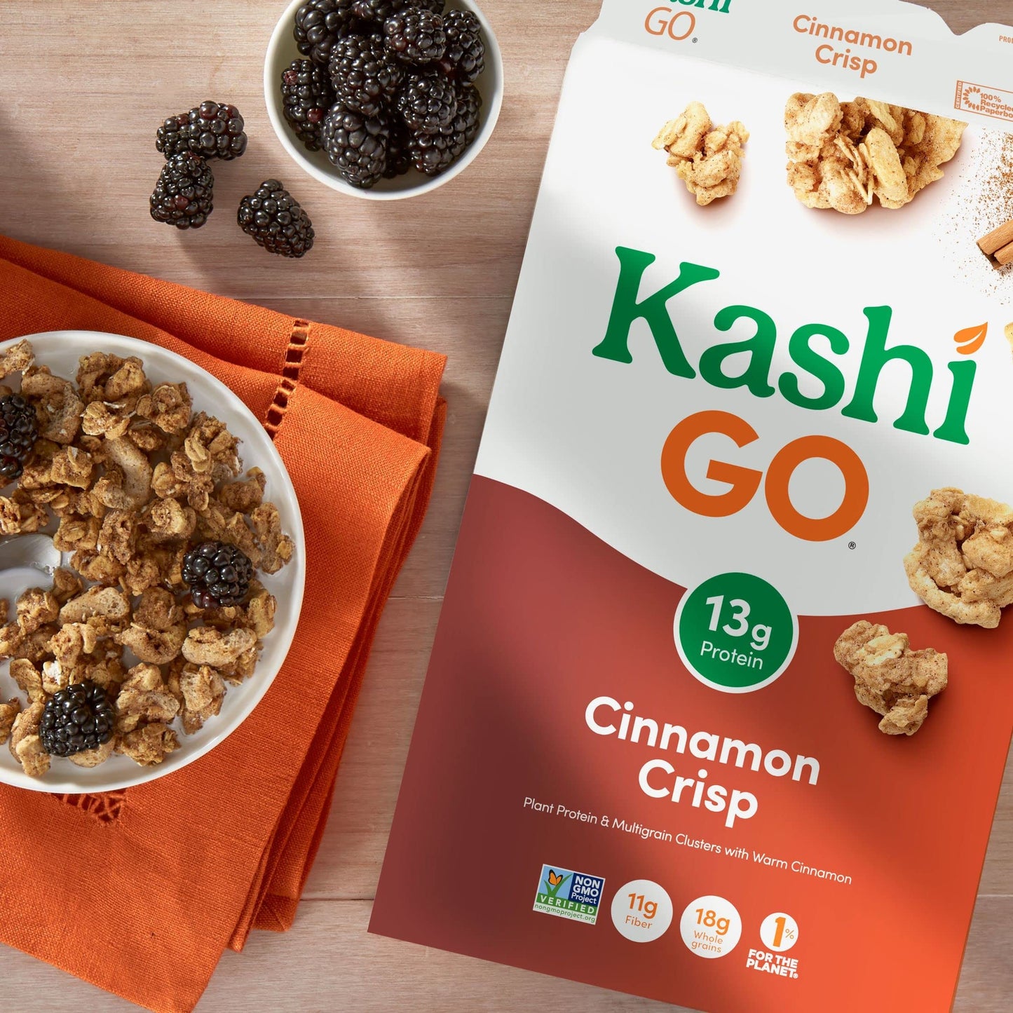 Kashi Go Breakfast Cereal, Vegan Protein, Organic Cereal, Cinnamon Crisp, 14Oz Box (1 Box)