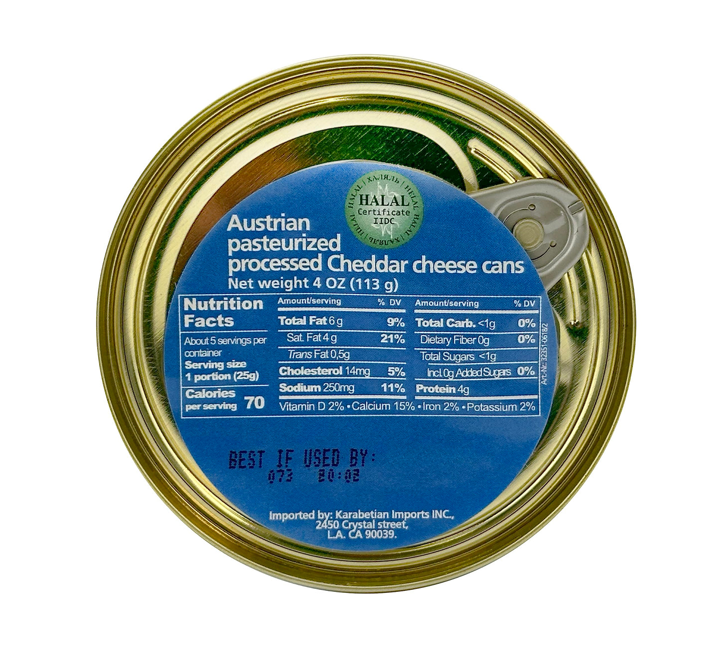 Happy Cow Halal Processed Cheese, Rich Cheddar Flavor, 4 OZ (113g), Easy Open Can, Long Shelf Life
