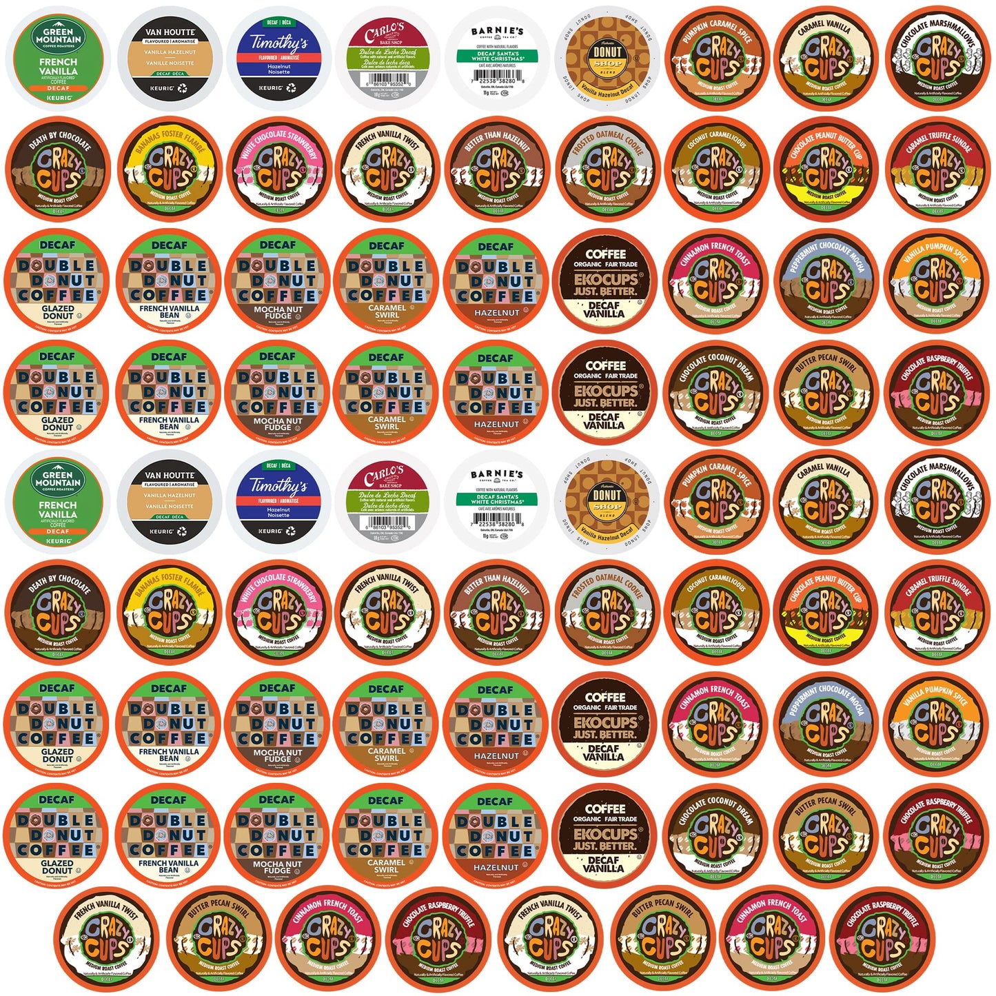 Crazy Cups Decaf Flavored Coffee Pods Variety Pack, 80 Count, Compatible with All Keurig K Cups Brewers