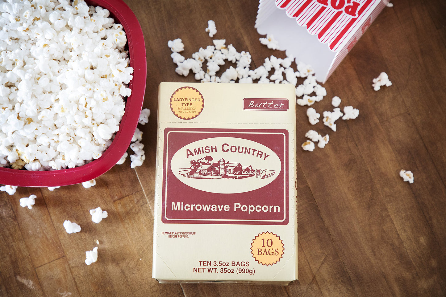 Amish Country Popcorn | Old Fashioned Microwave Popcorn | 10 Bags Ladyfinger Butter | Non-GMO, Gluten Free, Microwaveable and Ko