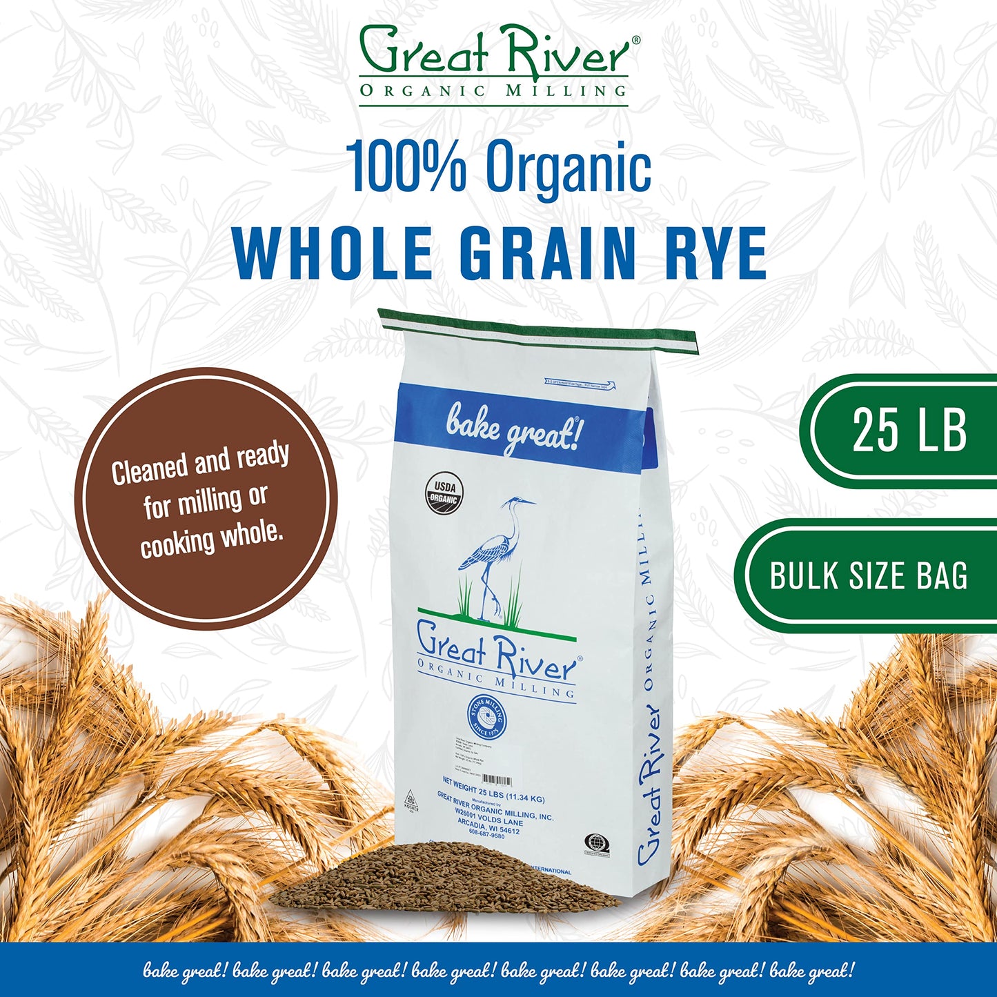 Great River Organic Milling Organic Whole Grain Rye Berries | High-Fiber, Nutrient-Rich Ancient Grain | Non-GMO, Kosher | Ideal
