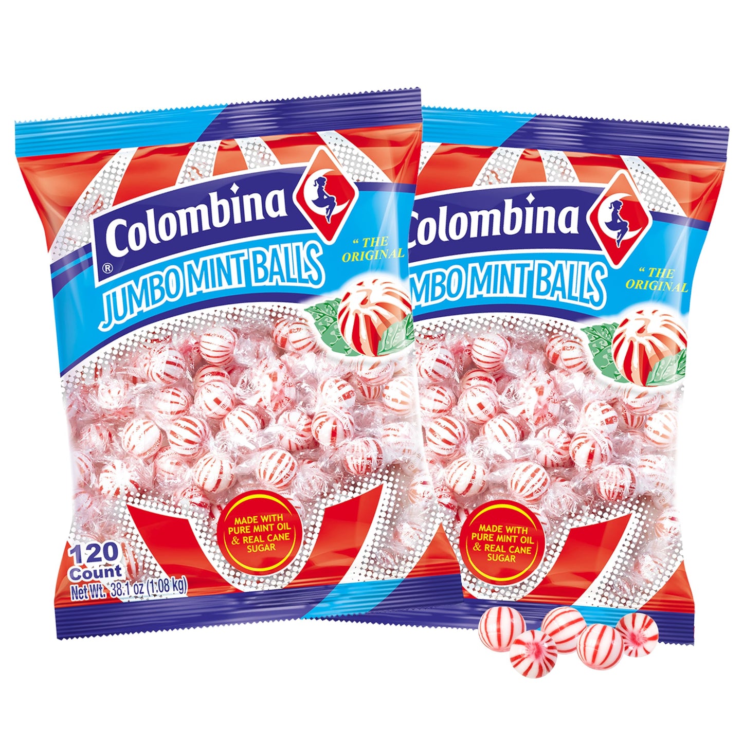 Colombina Jumbo Peppermint Balls, Individually Wrapped Red & White Hard Candy Delights, 2 Pack (240 Count)