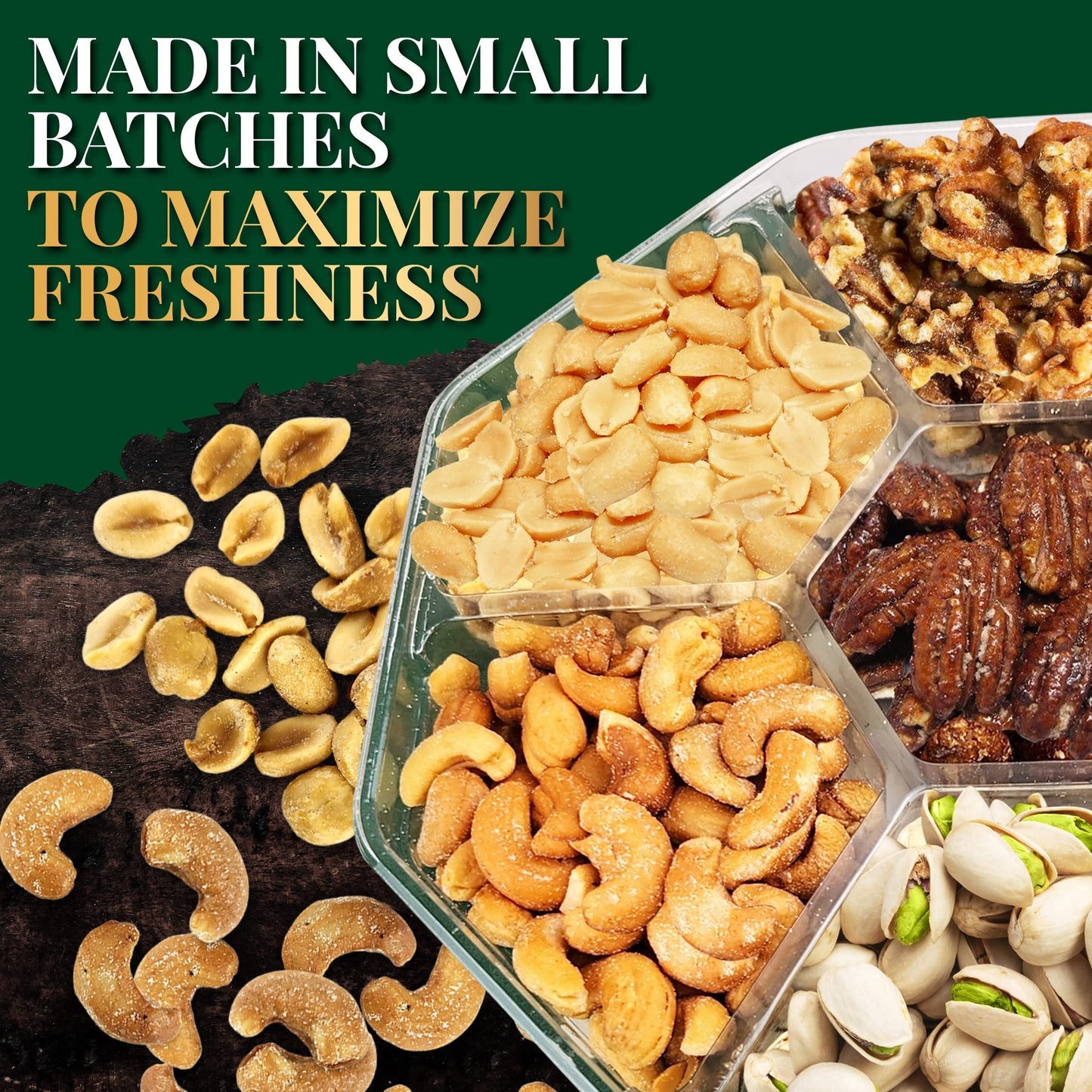 Simple Orchards Holiday Nuts Gift Basket - 7 Sectional - Freshly Roasted Mixed Nuts - Beautifully Packaged