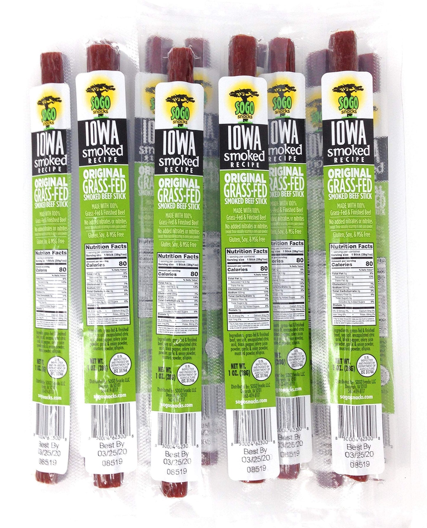 Sogo Snacks Sugar Free Beef Jerky - Non-GMO Grass Fed Beef Sticks, Paleo, Whole30, Keto, 12 Count, 1 Ounce per Pack