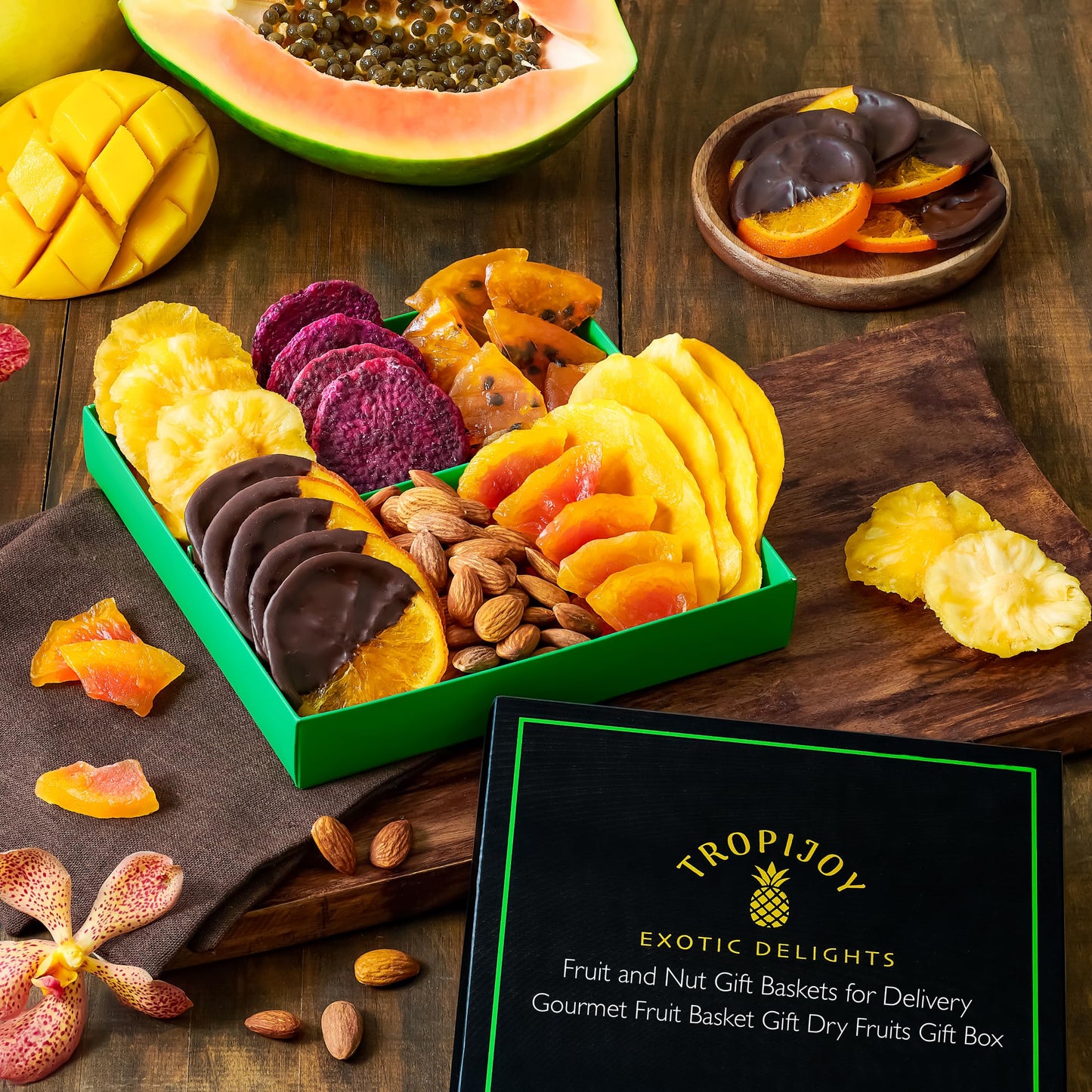 Christmas Gift Baskets - 7 Tropical Flavors Chocolate Orange Christmas Fruit Basket Gift |12.5Oz Soft Dried Fruit Gift Baskets For Delivery | Holiday Gift Baskets For Christmas Food Gifts For Mature-Themeds
