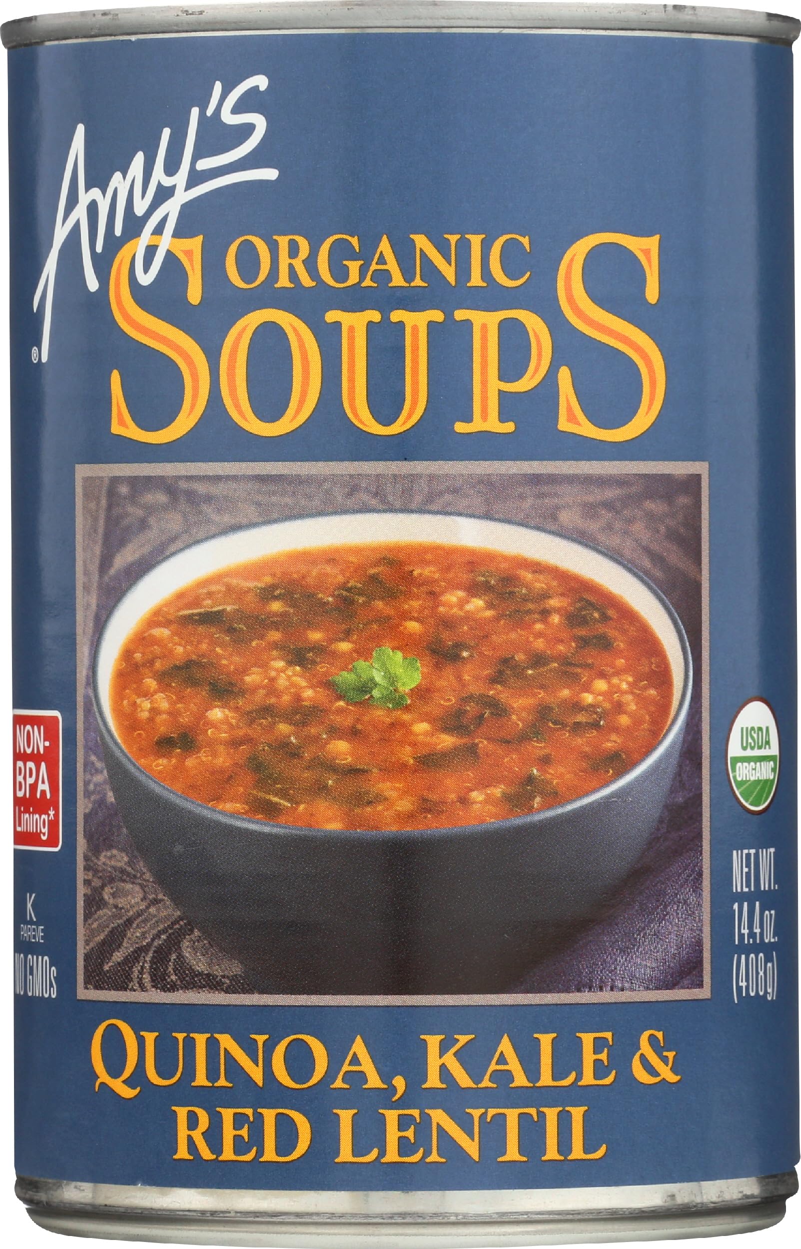 Amy'S Soup, Vegan Quinoa, Kale And Red Lentil Soup, Gluten Free, Made With Organic Vegetables And Lentils, Canned Soup, 14.4 Oz