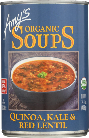 Amy'S Soup, Vegan Quinoa, Kale And Red Lentil Soup, Gluten Free, Made With Organic Vegetables And Lentils, Canned Soup, 14.4 Oz
