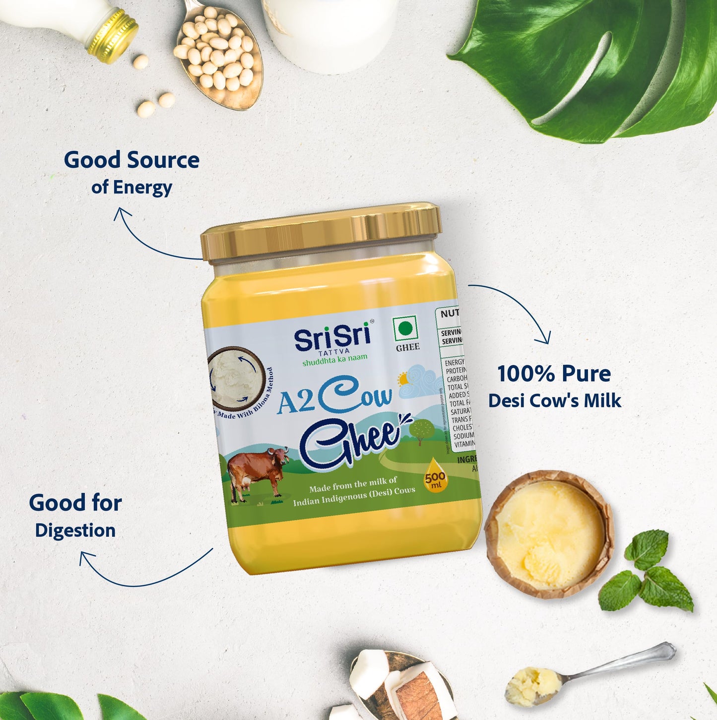 Sri Sri Tattva Shuddhta Ka Naam - A2 Ghee 500 Ml - Organic A2 Desi Ghee For Better Digestion And Immunity