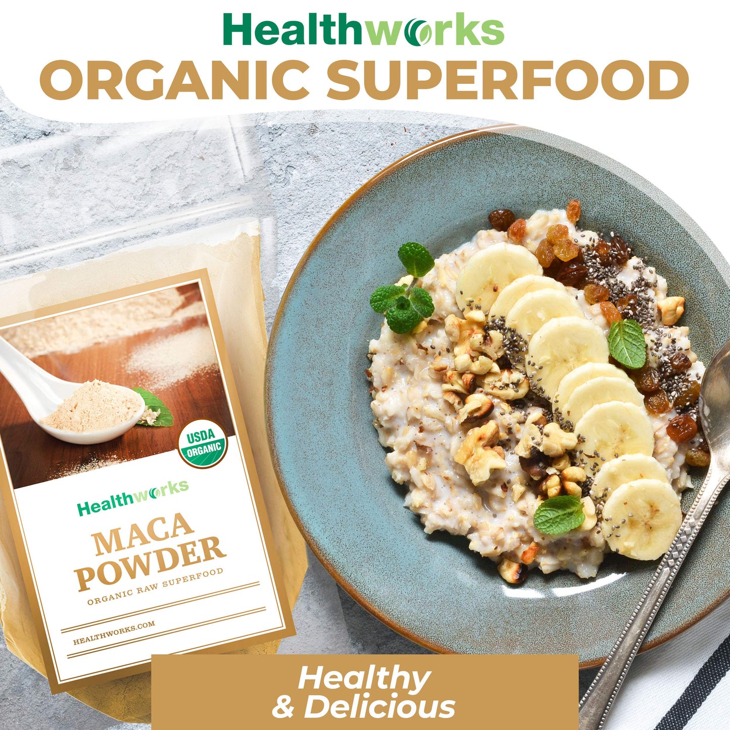 Healthworks Superfoods Organic Maca Powder Raw - 16 Oz / 1 Lb - Certified Organic Flour Use - Keto  Vegan & Non-GMO - enhanced Peruvian Origin - Breakfast  Smoothies  Baking & Coffee - Antioxidant