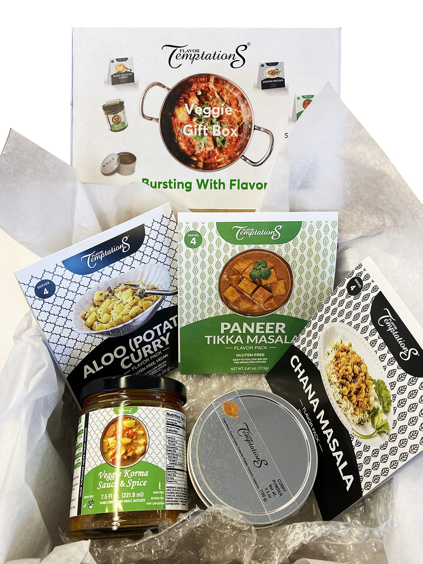 Indian Vegetarian Food Cooking Gift Set | 3 Cook-from-Scratch Spice kits make Chana Masala, Spicy Potato Curry, Paneer Tikka Mas