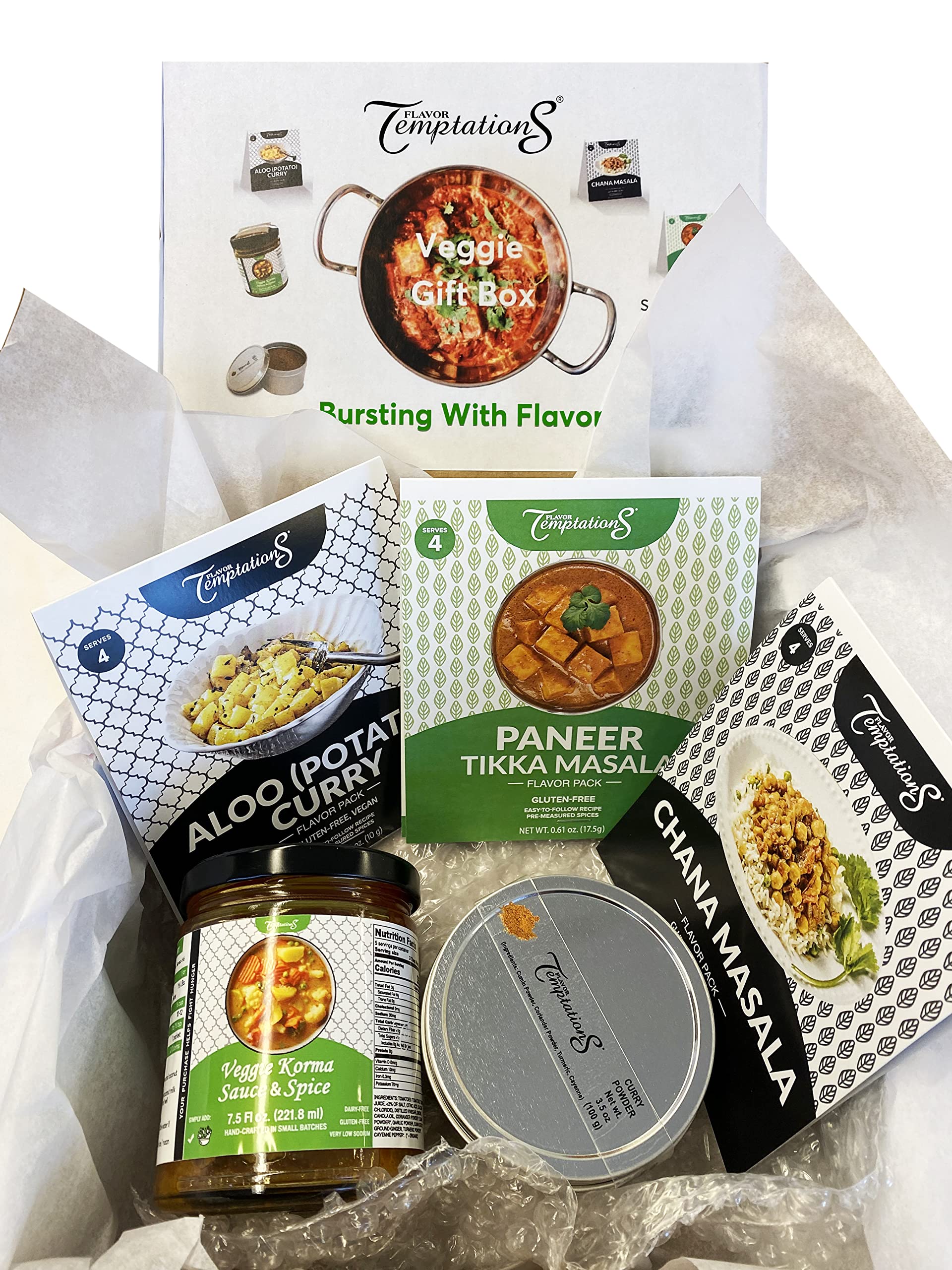 Indian Vegetarian Food Cooking Gift Set | 3 Cook-from-Scratch Spice kits make Chana Masala, Spicy Potato Curry, Paneer Tikka Mas
