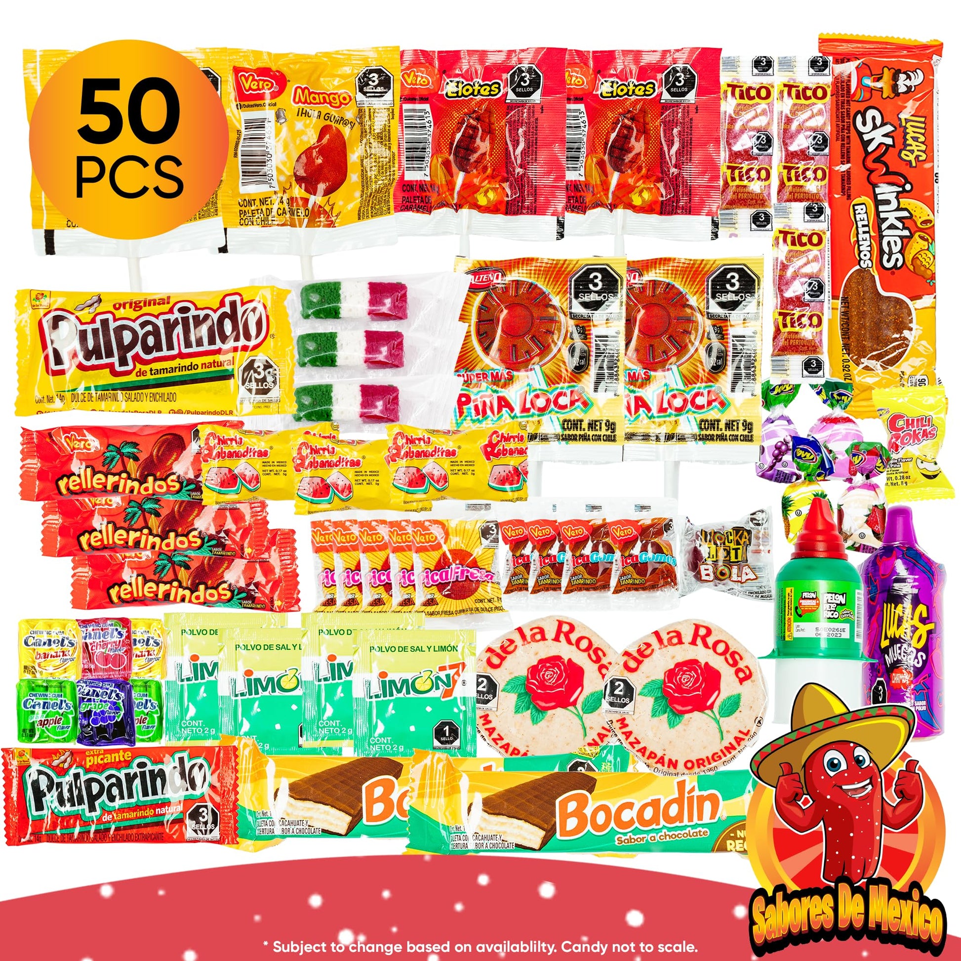 Mexican Candy Variety Pack (50 Count) Dulces Mexicanos, Mexican Candy, Mexican Snacks, with Pica Fresa Lucas Candy, Pelon Pelo R