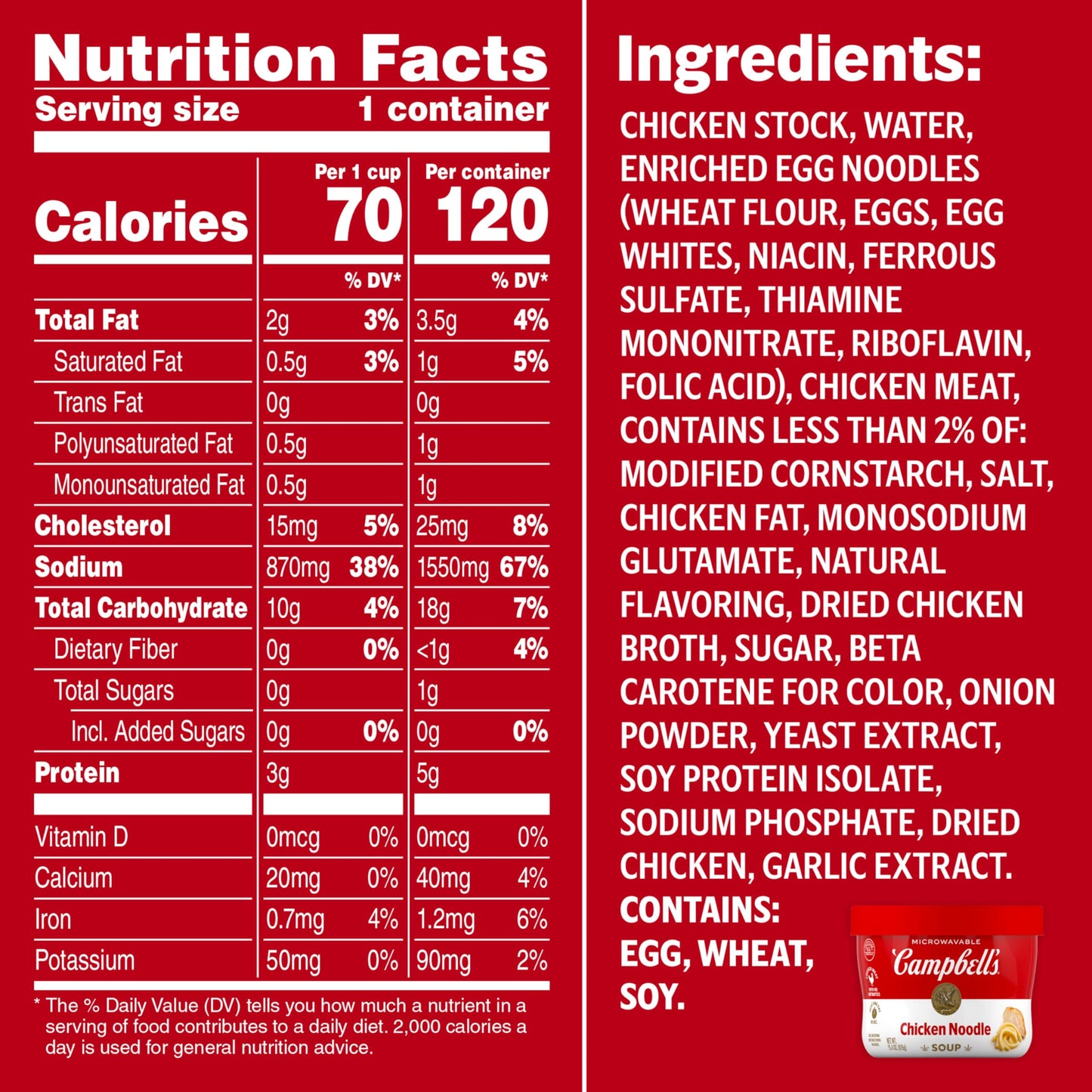 Campbell'S Chicken Noodle Soup, 15.4 Oz Microwavable Bowl