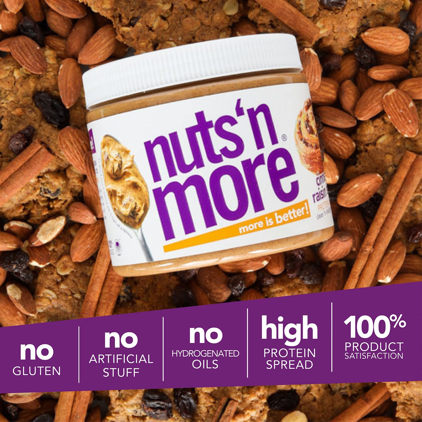 Nuts N More Cinnamon Raisin Almond Butter Spread, All Natural Keto Snack, Low Carb, Low Sugar, Gluten Free, Non-GMO, High Protei