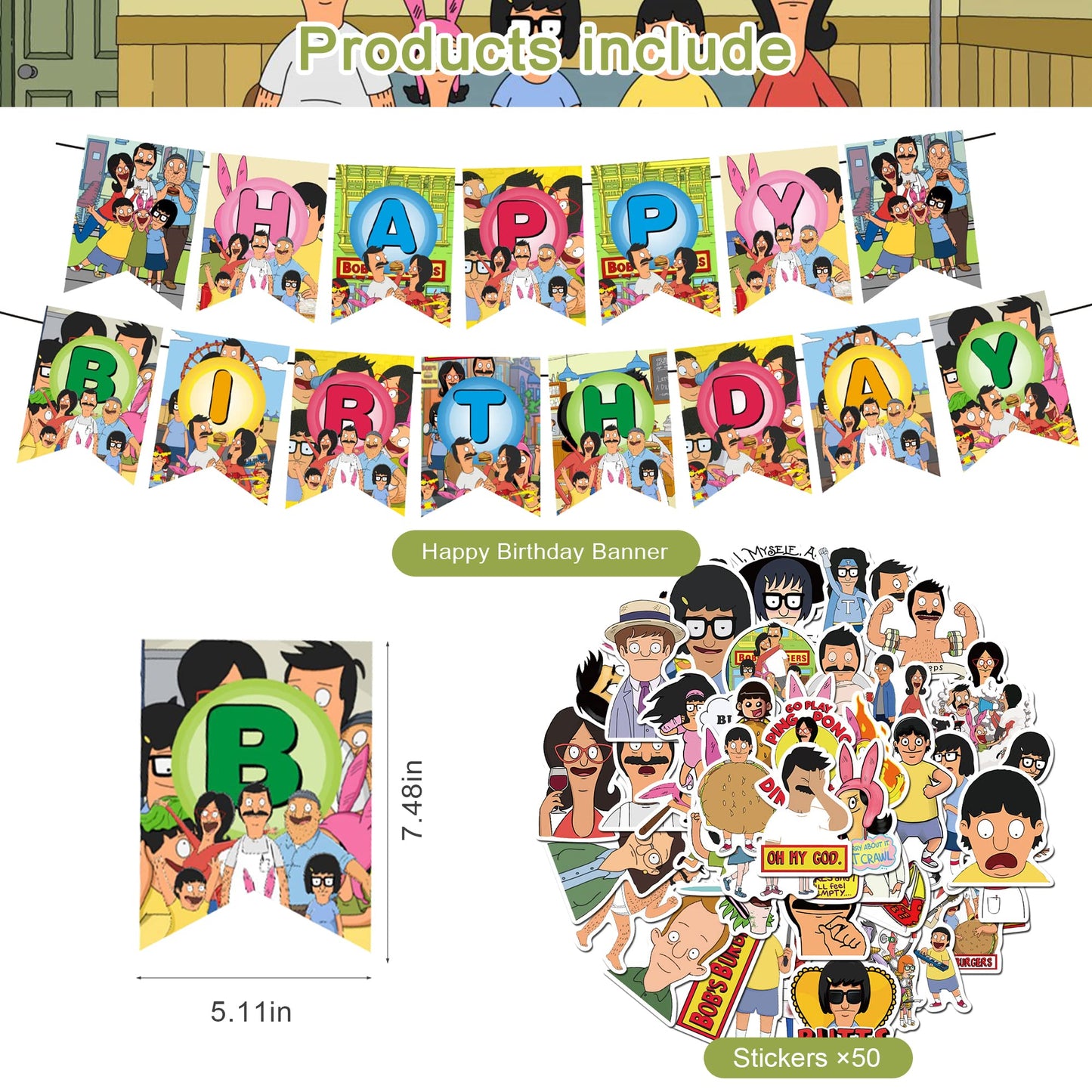 Bobs Burgers Party Decorations,Birthday Party Supplies For Bobs Burgers Party Supplies Includes Banner - Cake Topper - 12 Cupcak