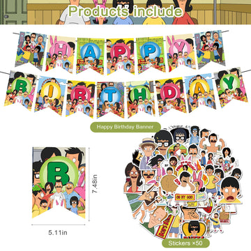 Bobs Burgers Party Decorations,Birthday Party Supplies For Bobs Burgers Party Supplies Includes Banner - Cake Topper - 12 Cupcak