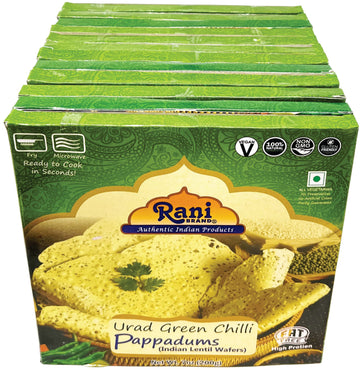 Rani Pappadums (Indian Lentil Wafer Snack) Green Chilli Papad 7oz (200g) Approximately 15pc, 7 inches, Pack of 12 ~ All Natural 