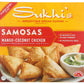 Sukhis Indian Mango Coconut Chicken Samosa Frozen Appetizer Snack with Cilantro Chutney Dipping Sauce 10oz