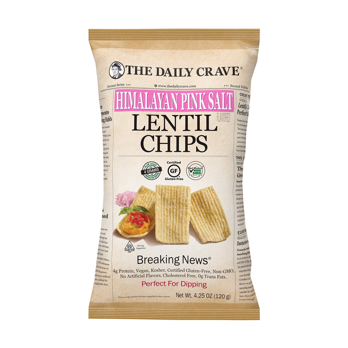 The Daily Crave Himalayan Pink Salt Lentil Chips, 4.25 Oz (Pack Of 8) 4 G Protein, Gluten-Free, Non-Gmo, Kosher, Crunchy