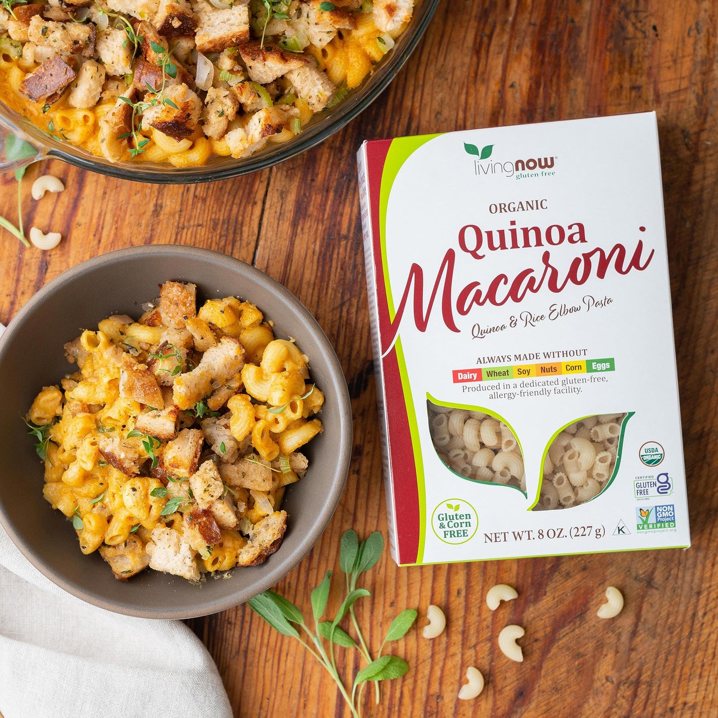 NOW Foods, Organic Quinoa Macaroni, Gluten-Free, Corn-Free, Non-GMO Elbow Pasta, 8-Ounce