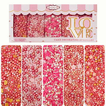 Confect Pink, White & Gold Heart & Flower Sprinkles Mix - Edible Sprinkles for Baking, Cake & Cupcake Decorations - Valentines D