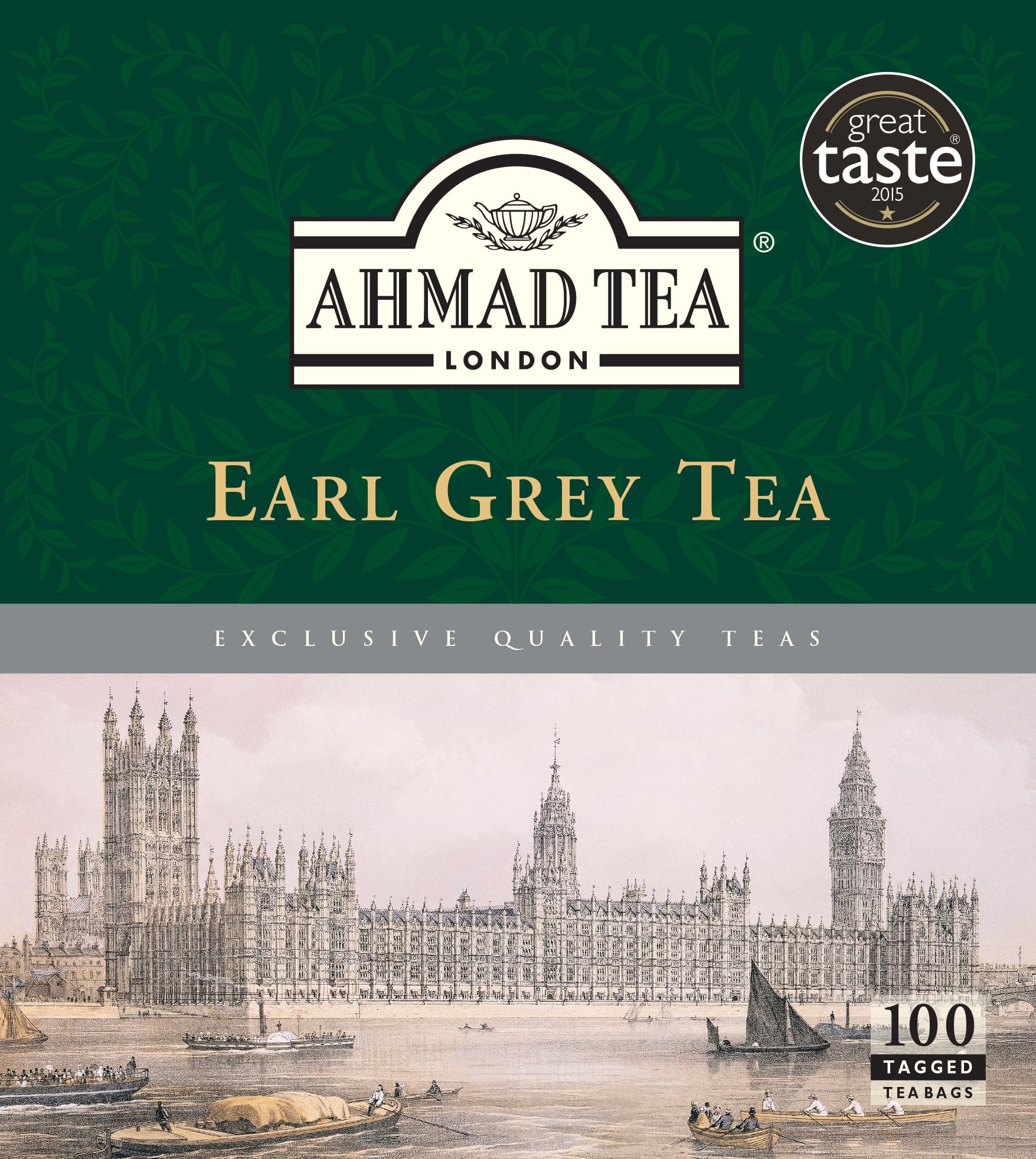 Ahmad Tea Earl Grey Tea, Tagged Teabags without envelopes, 100 Count