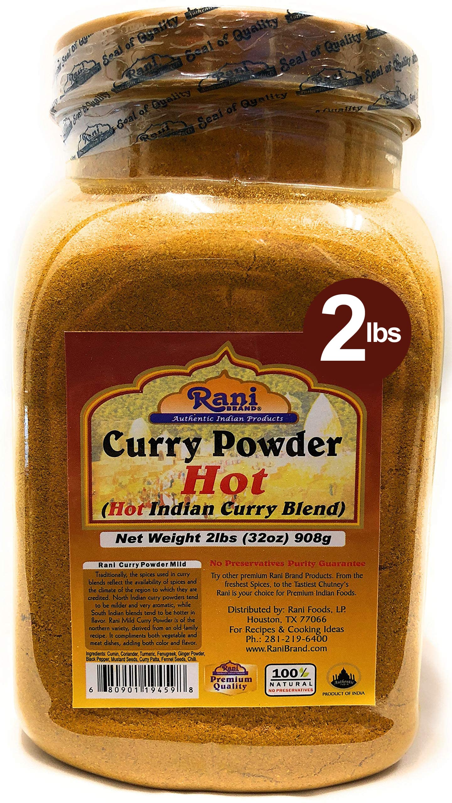 Rani Curry Powder Hot (11-Spice Authentic Indian Blend) 32Oz (2Lbs) 908G Pet Jar ~ All Natural | Salt-Free | Vegan | No Colors |