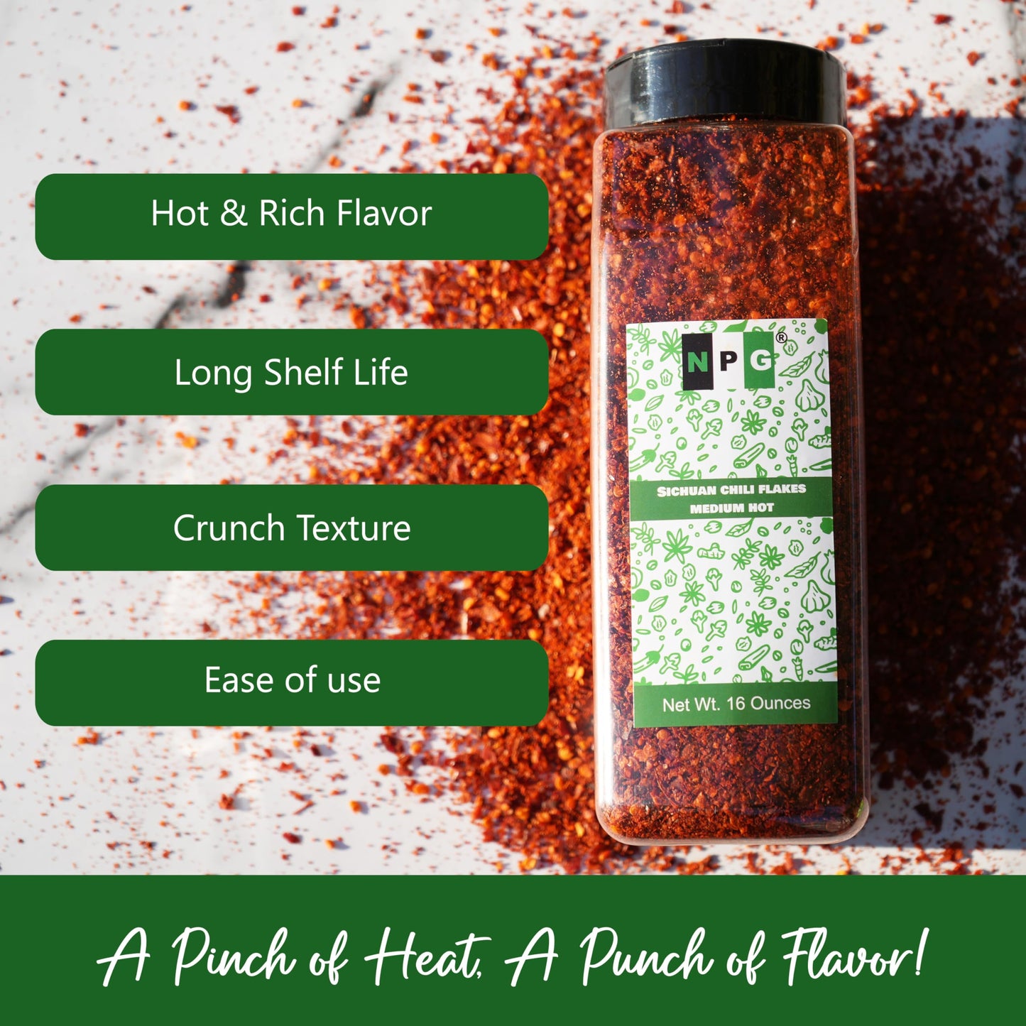 Npg Authentic Sichuan Chili Flakes 1Lb 16 Ounces, Medium Hot, Szechuan Crushed Red Pepper Flakes Powder Bulk, Spice Seasoning For Making Kimchi, Chili Oil, Stir-Fry, Pizza, Salads, Bbq, And Tacos