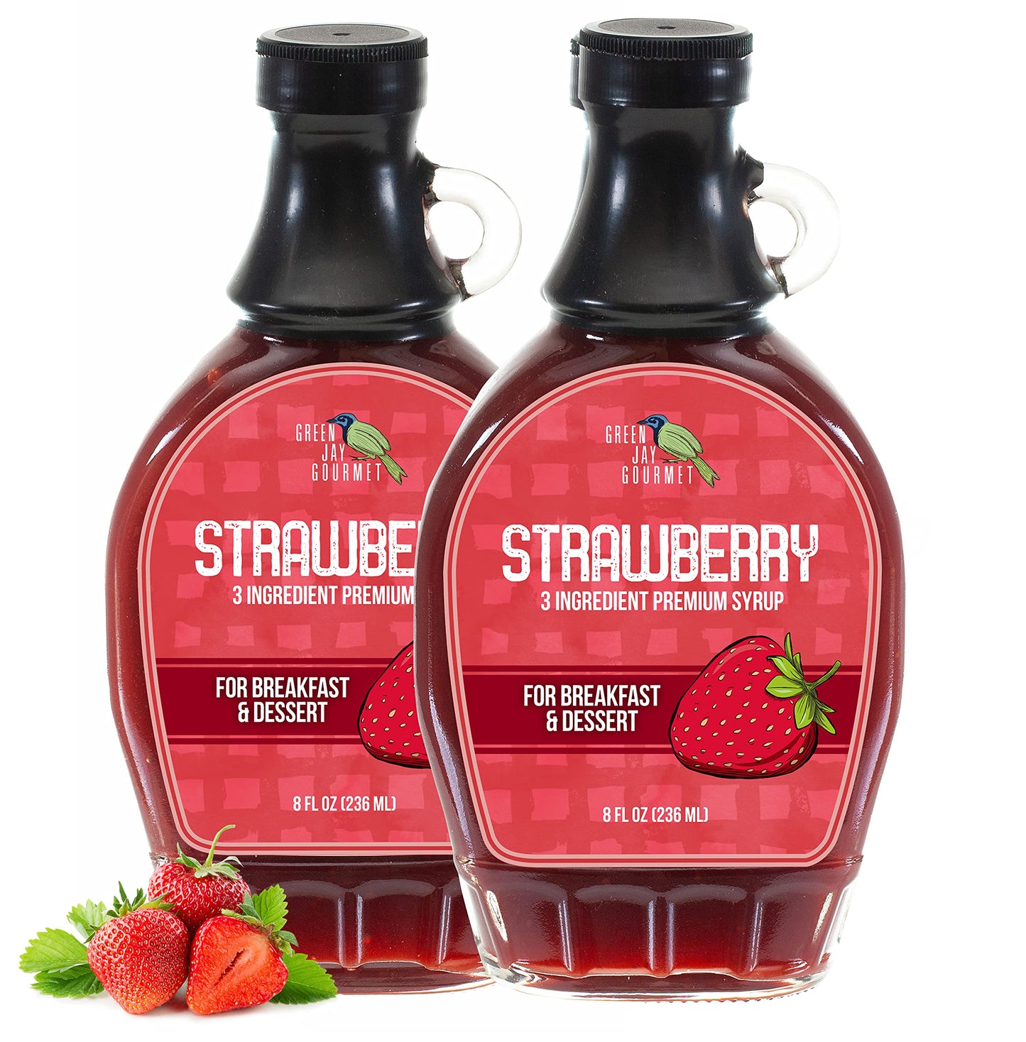 Green Jay Gourmet Strawberry Syrup - 3 Ingredient Premium Breakfast Syrup W/ Fresh Strawberries, Cane Sugar & Lemon Juice - All-