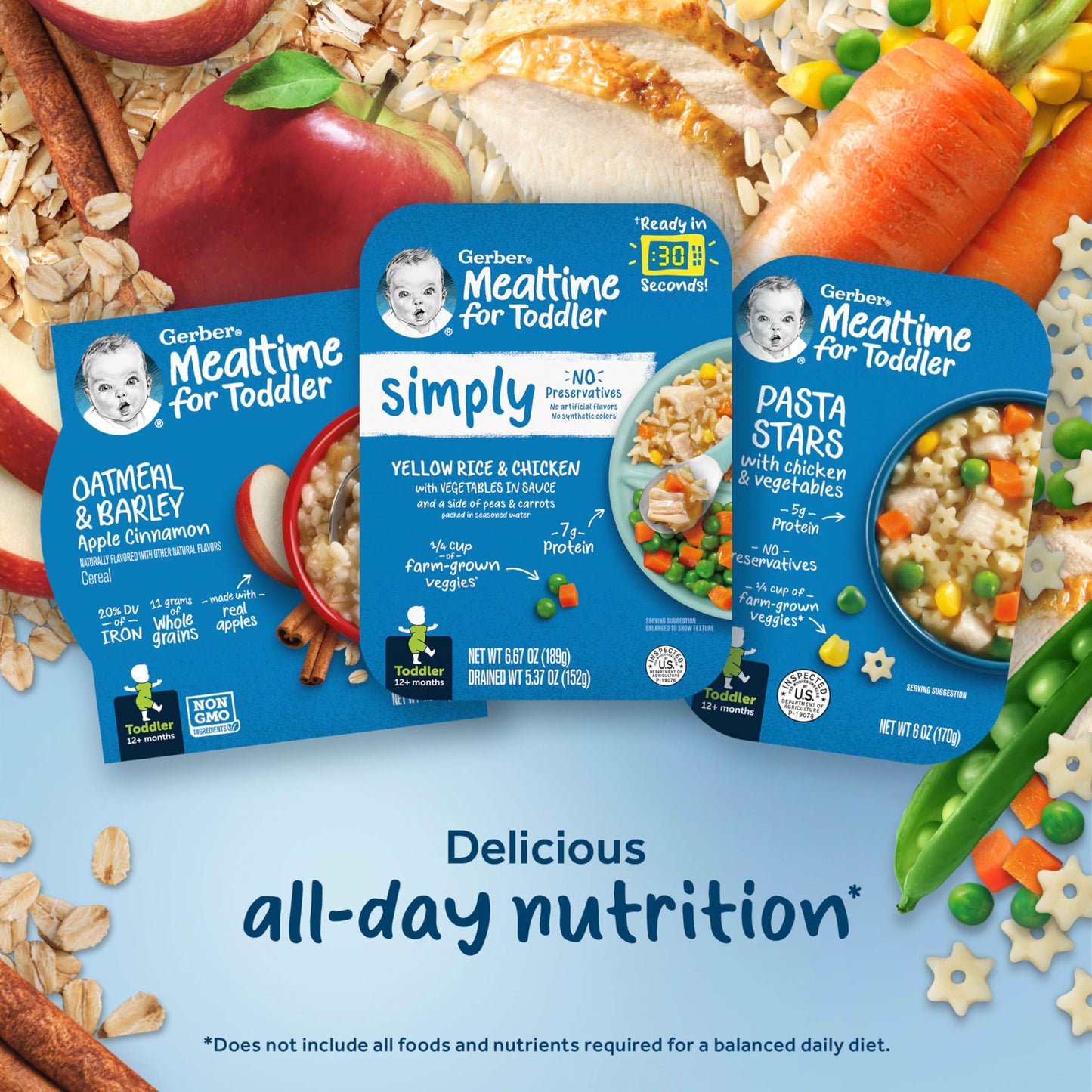 Gerber Toddler Food Variety 6 Pack, All Day Favorites, Breakfast, Lunch & Dinner