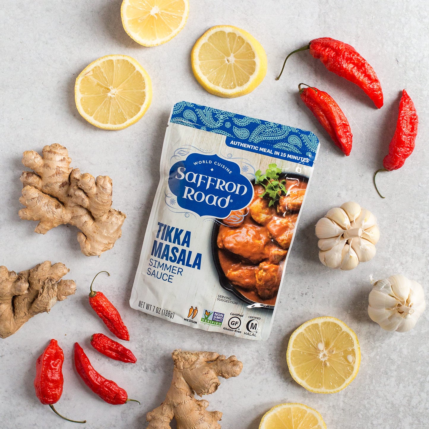 Saffron Road Tikka Masala Simmer Sauce – Indian Curry Sauce, Stir Fry & Marinade, No Artificial Flavors, Colors, Or Preservatives, Non-Gmo, Gluten-Free, Halal, Kosher, Vegetarian (7 Oz, Pack Of 4)