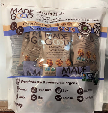 MadeGood Granola Minis Club Pack (20 ct, 0.85 oz. each); 10 Bags Chocolate Chip and 10 Bags Mixed Berry Granola Minis; Vegan, Gl