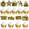 Gyufise 36Pcs Happy 50th Birthday Cupcake Toppers Glitter Black Gold Fifty Hello 50 Vintage 1975 Cupcake Picks Cheers to 50 Year