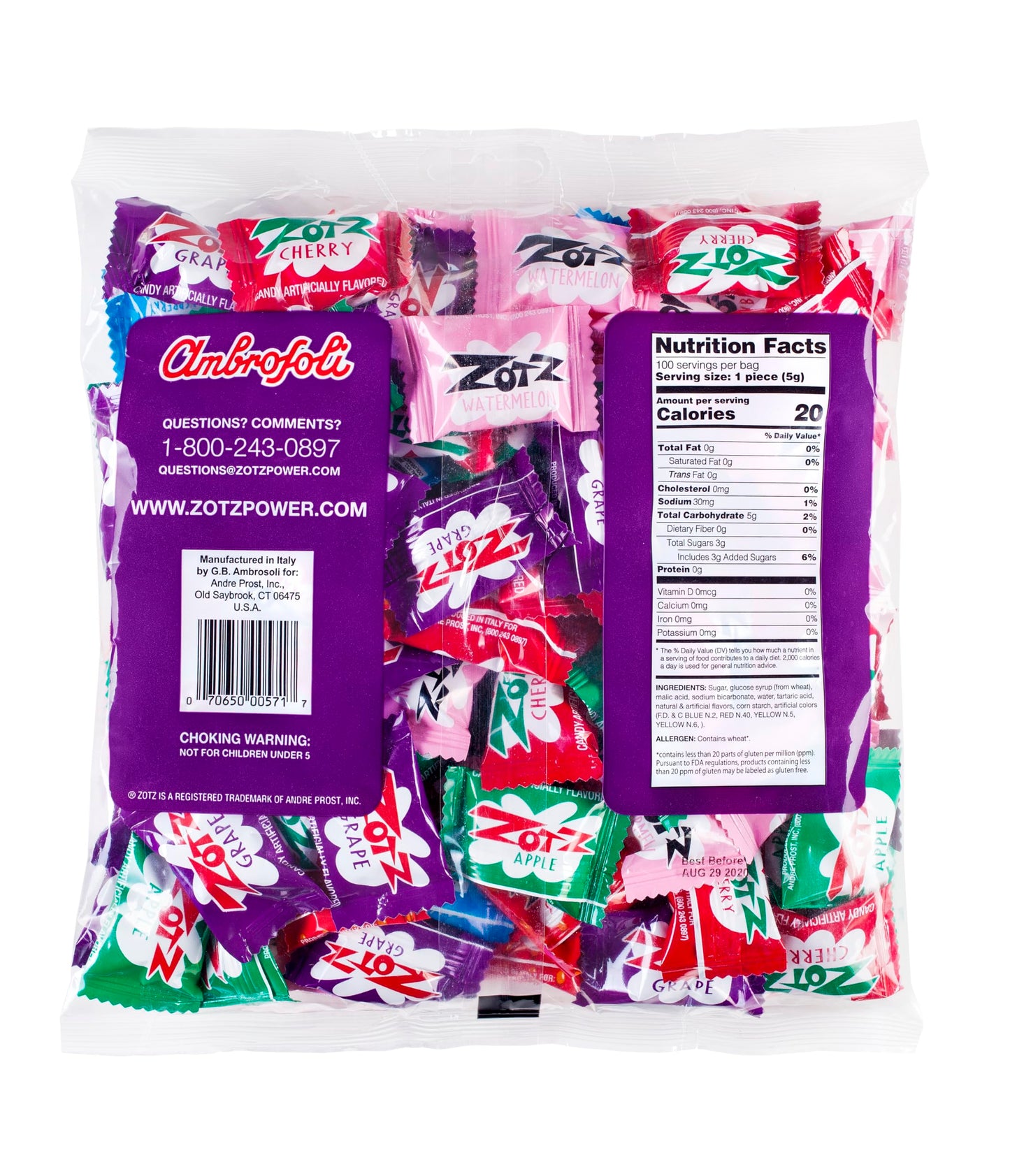 Zotz Fizzy Bulk Candy (Assorted, 200 Units)- Hard Candy Individually Wrapped- Assorted Fruit Flavors, Cherry, Watermelon, Blue R