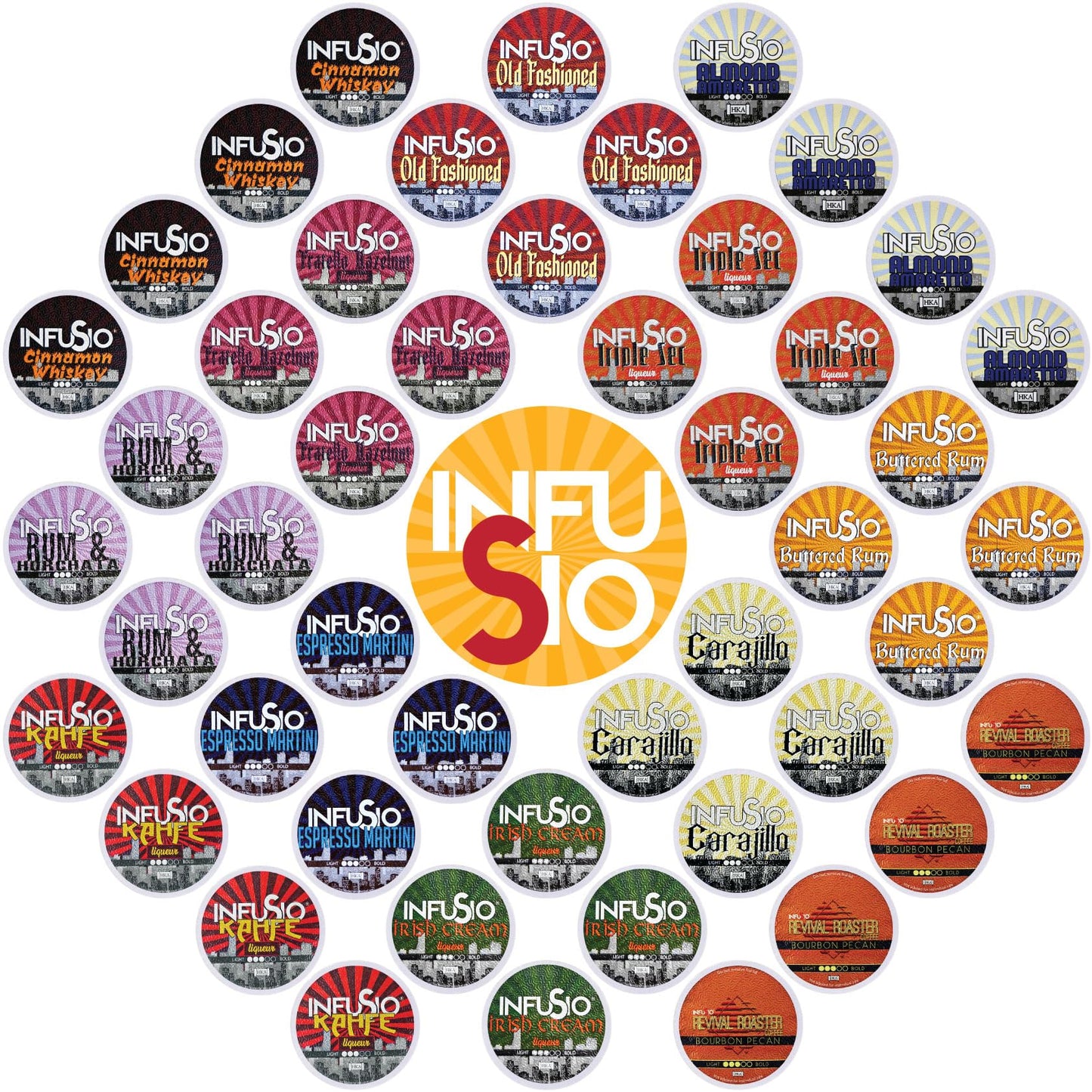 Infusio Flavored Coffee Pods Variety Pack - 48 Count Flavored Medium Roast  12 Curated Blends Inspired By Classic Mixed Flavors  Compatible With Keurig K Cups 2.0 Beverage Makers