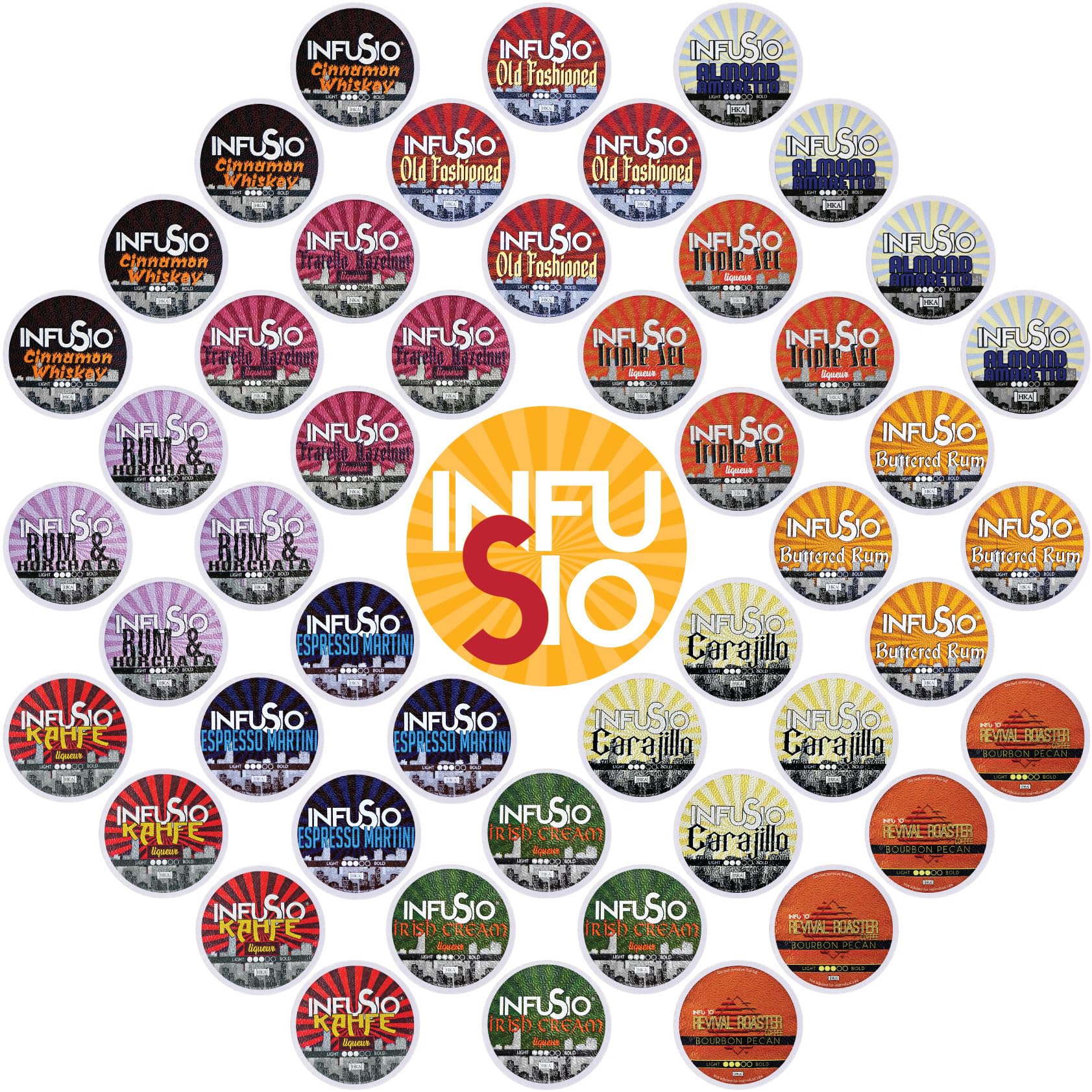 Infusio Flavored Coffee Pods Variety Pack - 48 Count Flavored Medium Roast  12 Curated Blends Inspired By Classic Mixed Flavors  Compatible With Keurig K Cups 2.0 Beverage Makers