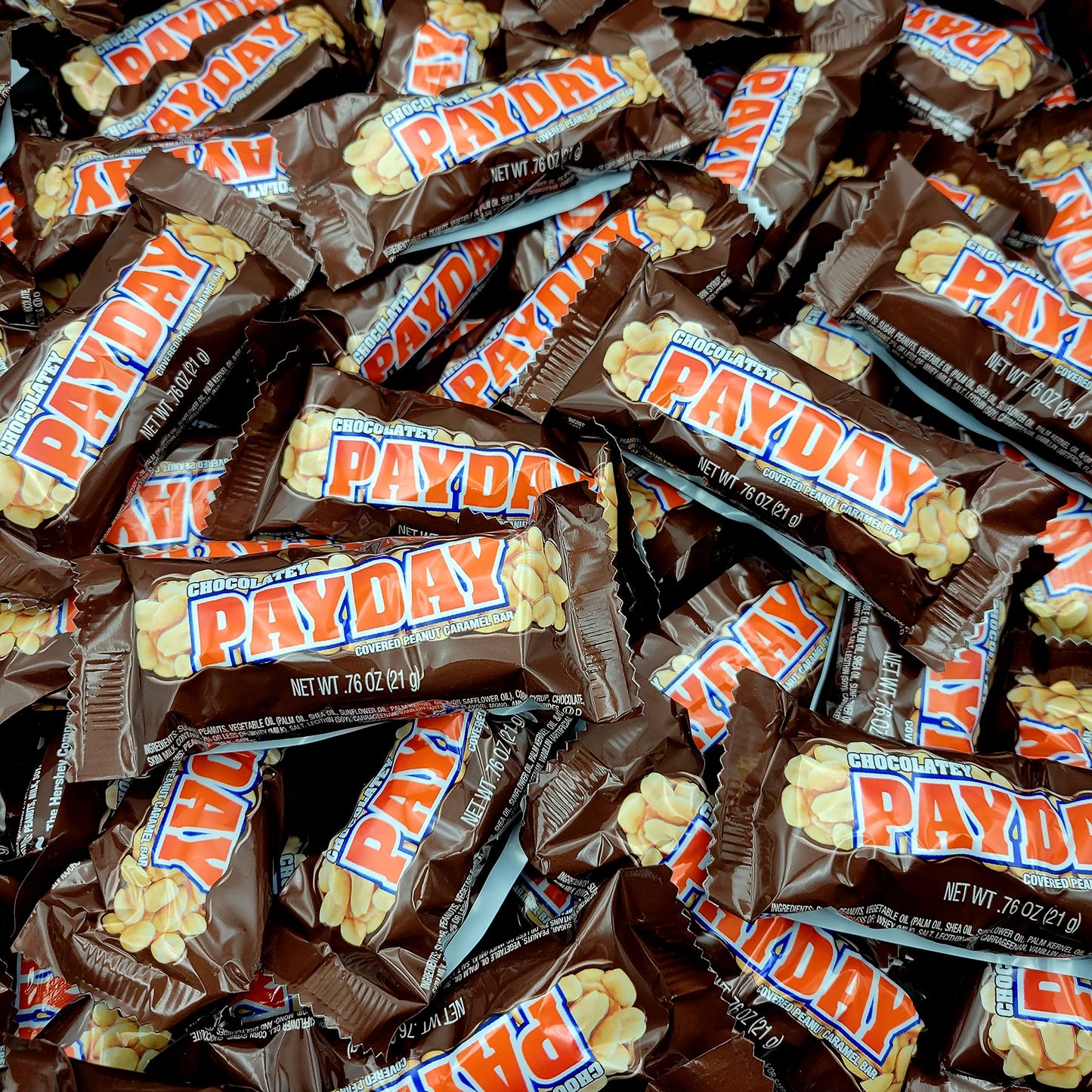 Payday Chocolaty Peanut & Caramel Candy Bars - 50 Snack Size Individually Wrapped - 3 Lb. Bulk Pack
