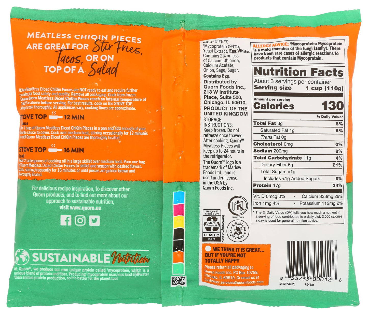 Quorn, Meatless Diced Chiqin Pieces, 12 Ounce