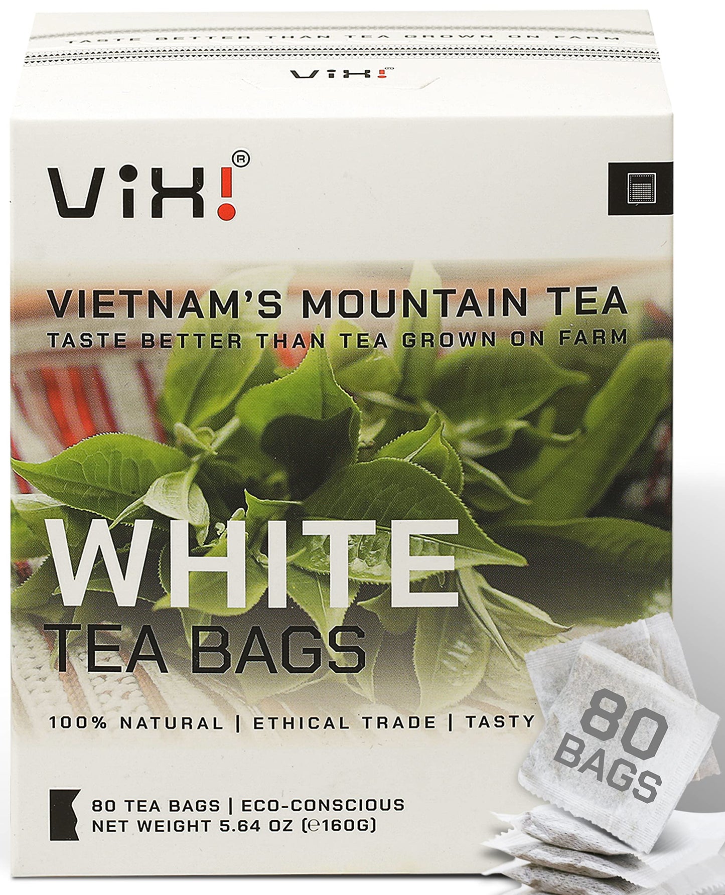 VIXI White Tea Bags, 80 Count, Natural Flavored Peony Tea, Caffeinated, Tagless, Ideal for Hot, Iced, and Cold Brew